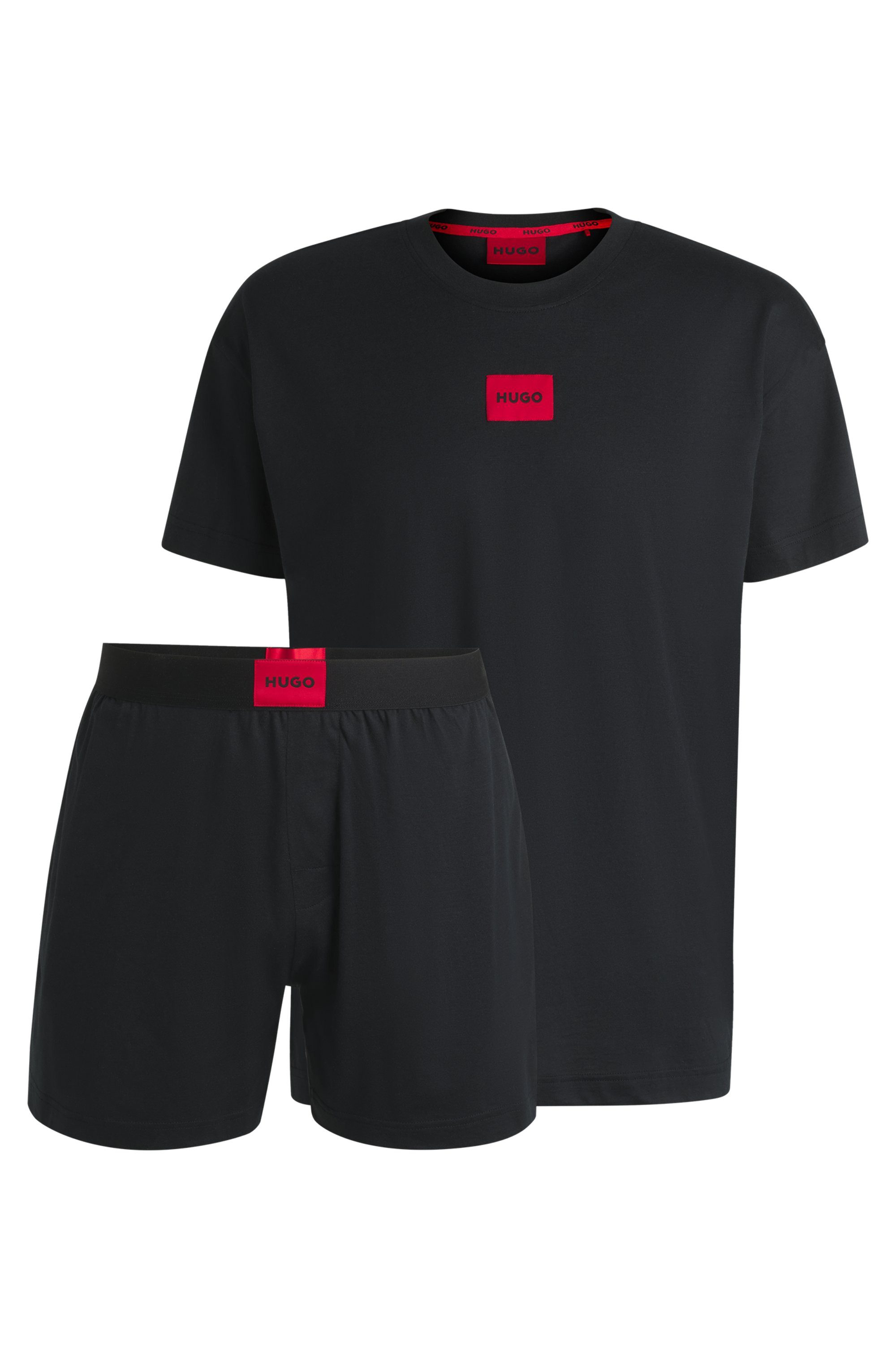 HUGO underwear Pyjama GALAXY_SHORT SET met contrasterende logo-badge (set, 2-delig)