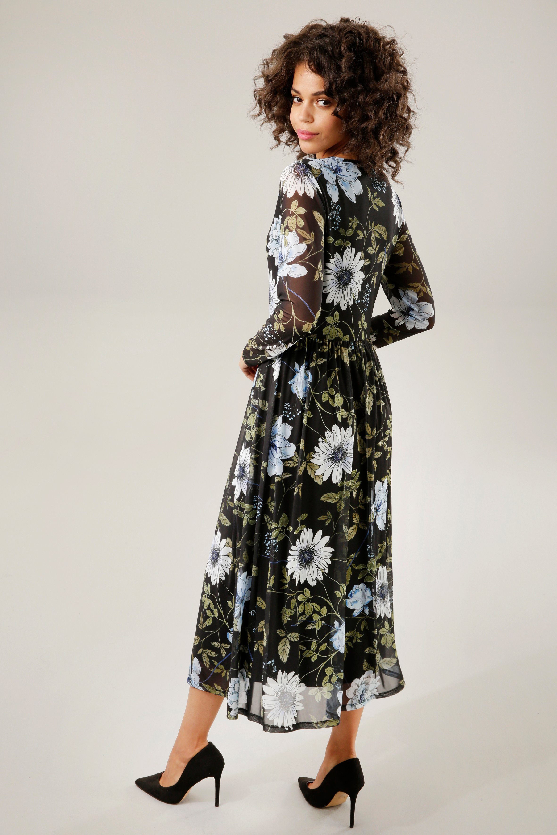 Aniston CASUAL Midi-jurk met grote bloemen- en bladprint