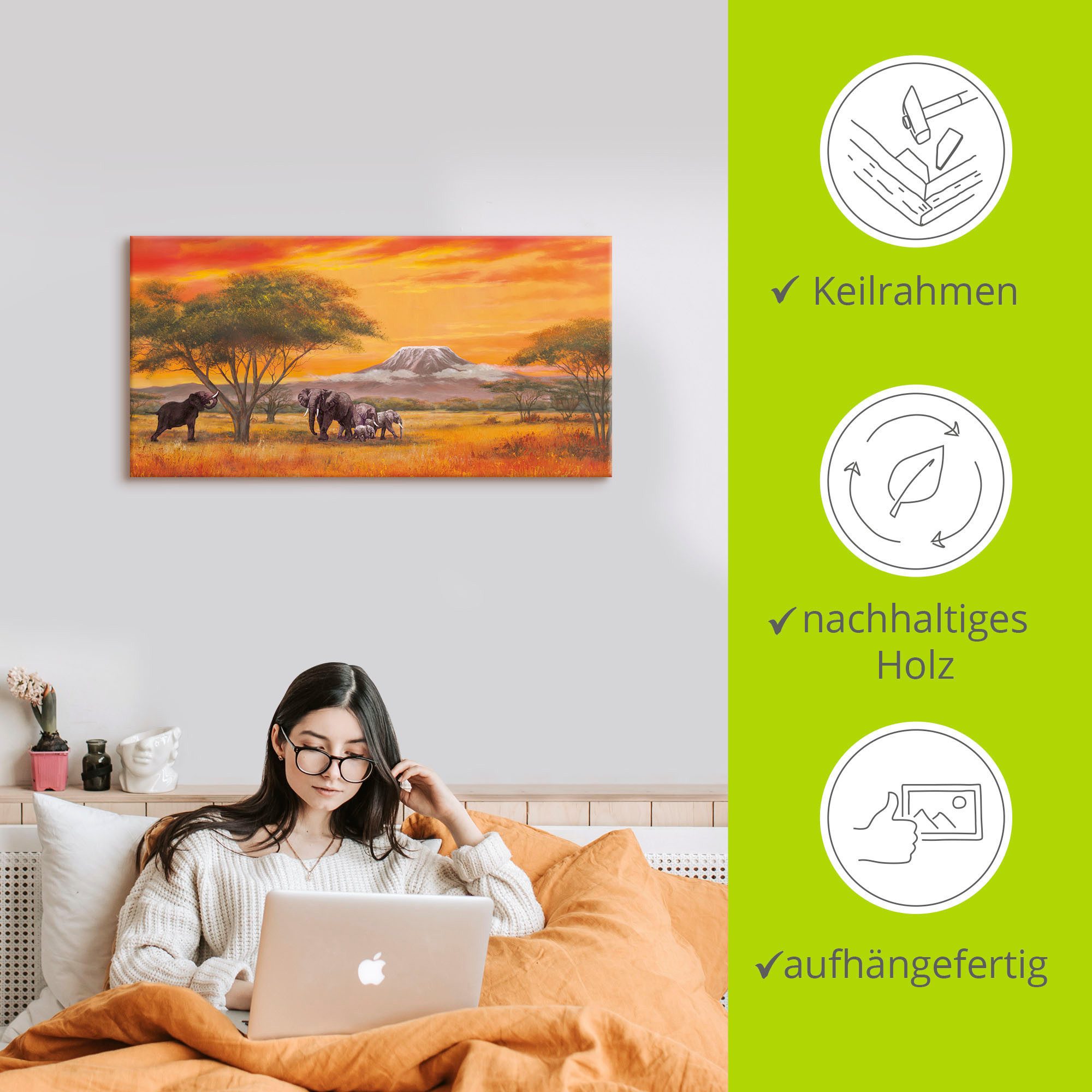 Artland Artprint Olifanten als artprint van aluminium, artprint voor buiten, artprint op linnen, poster, muursticker