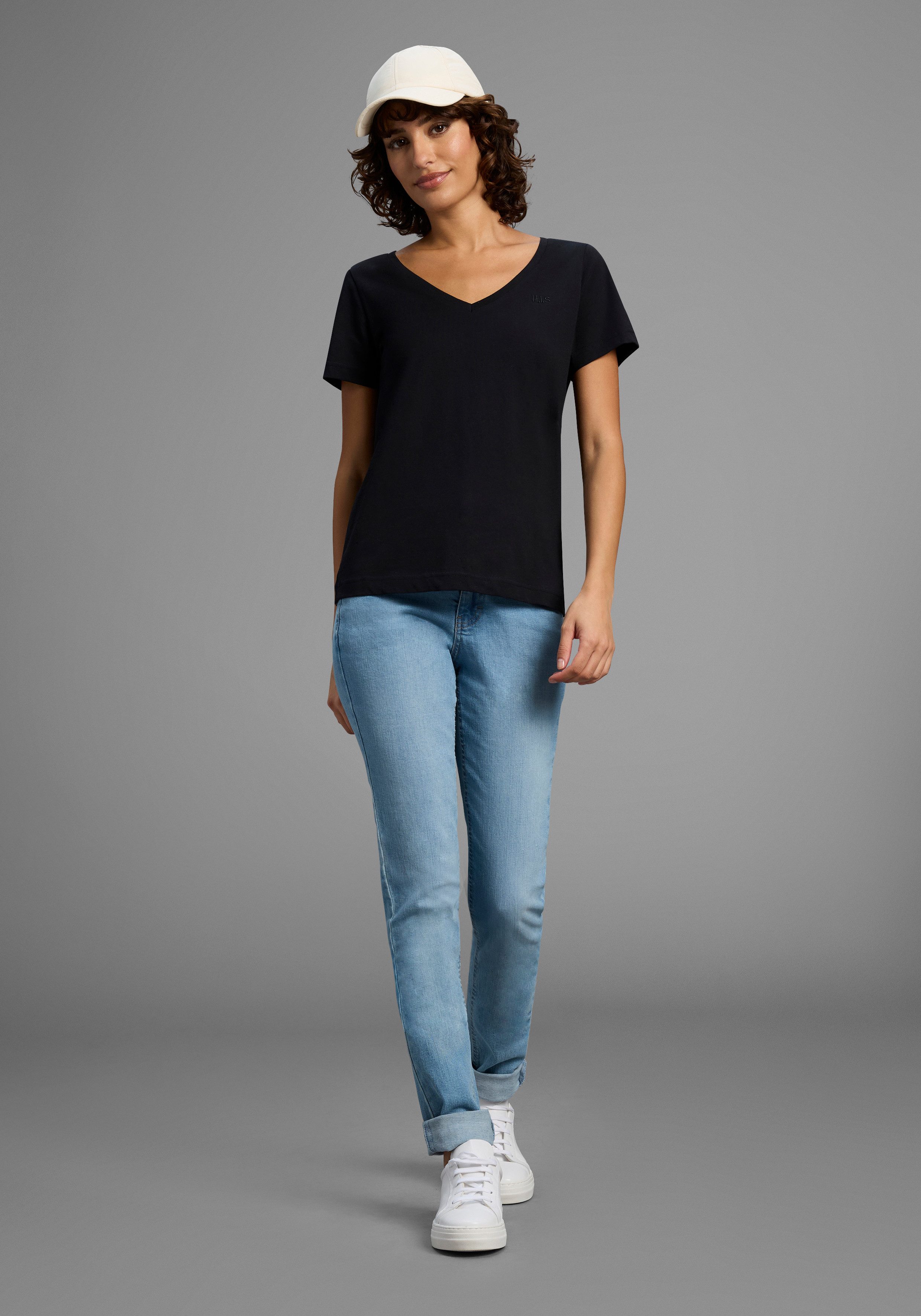 H.I.S T-shirt Essential basics heup-lange pasvorm, figuuraccentuerende snit, van 100% katoen (Set van 3)