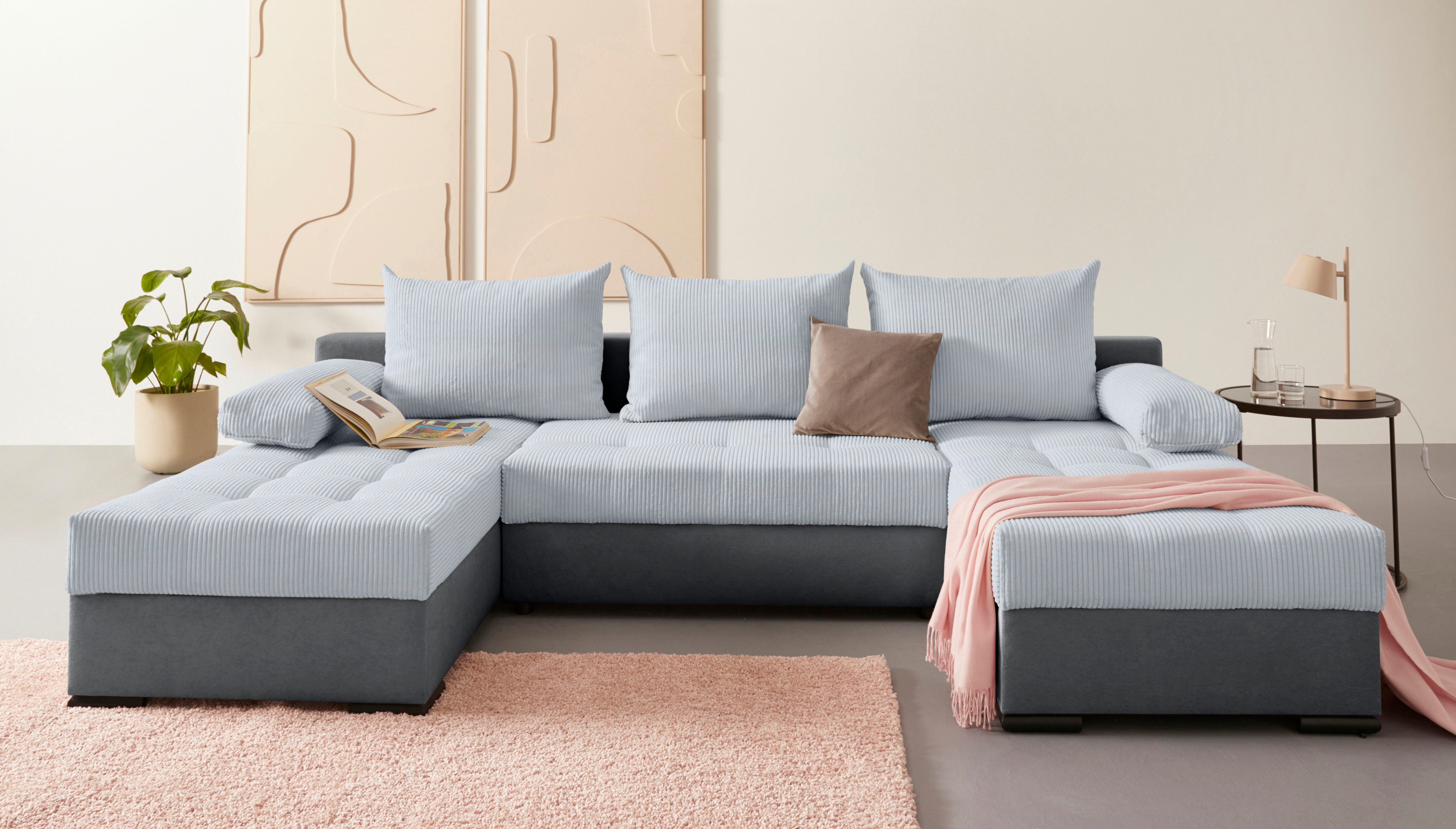 COLLECTION AB Zithoek Josy, U-vorm, slaapbank met bedlade flexibele recamière, breedte: 269cm, inclusief rugkussen, cord
