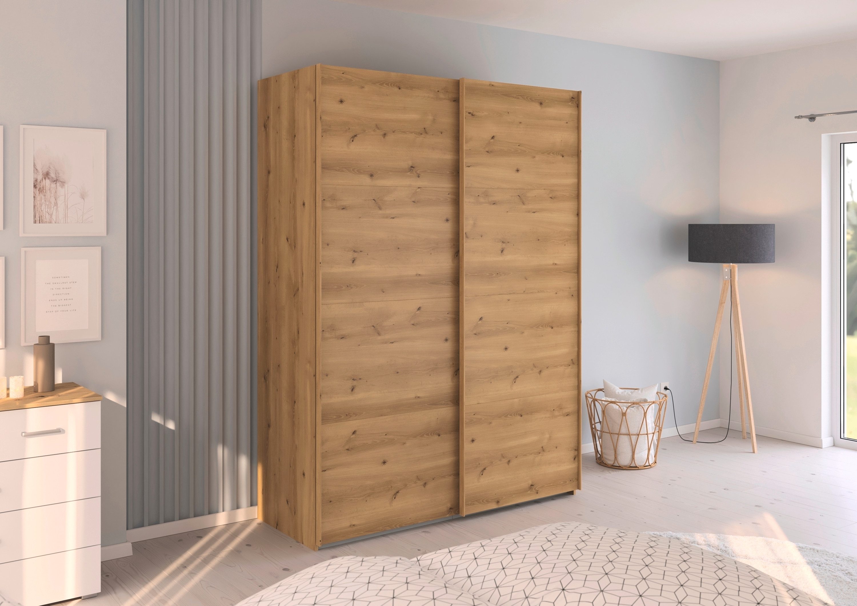 rauch Schuifdeurkast Kledingkast Kast Garderobe Slaapkamerkast EVELYN in elegante stijl, in 5 breedtes, handgrepen in corpuskleur made in germany