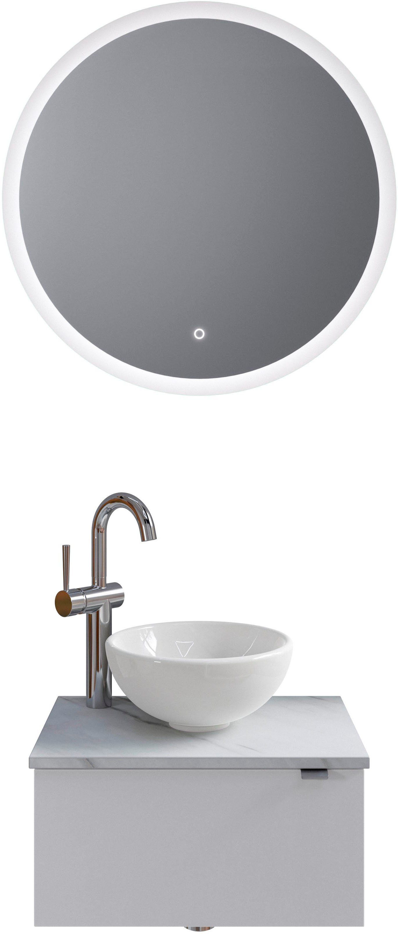 Saphir Badkamerserie Serie 6915 Gastenbadkamer, met led-spiegel en 1 deur (4-delig) badmeubelsets wit