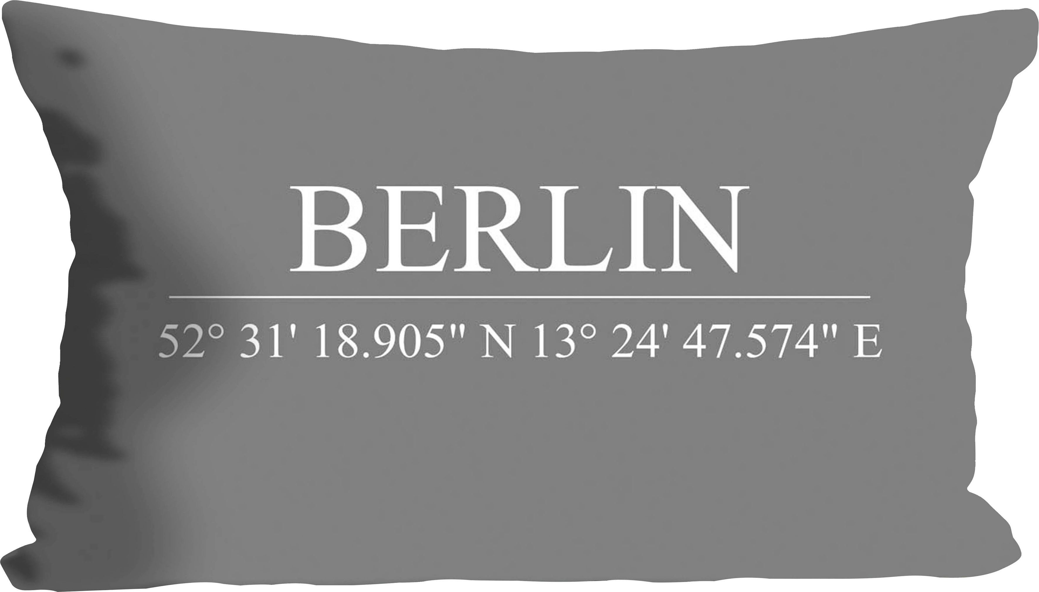 queence Sierkussen Berlin Kussenhoes, grijs, Berlijn, opschrift, coördinaten, stad, urban, modern (1 stuk)