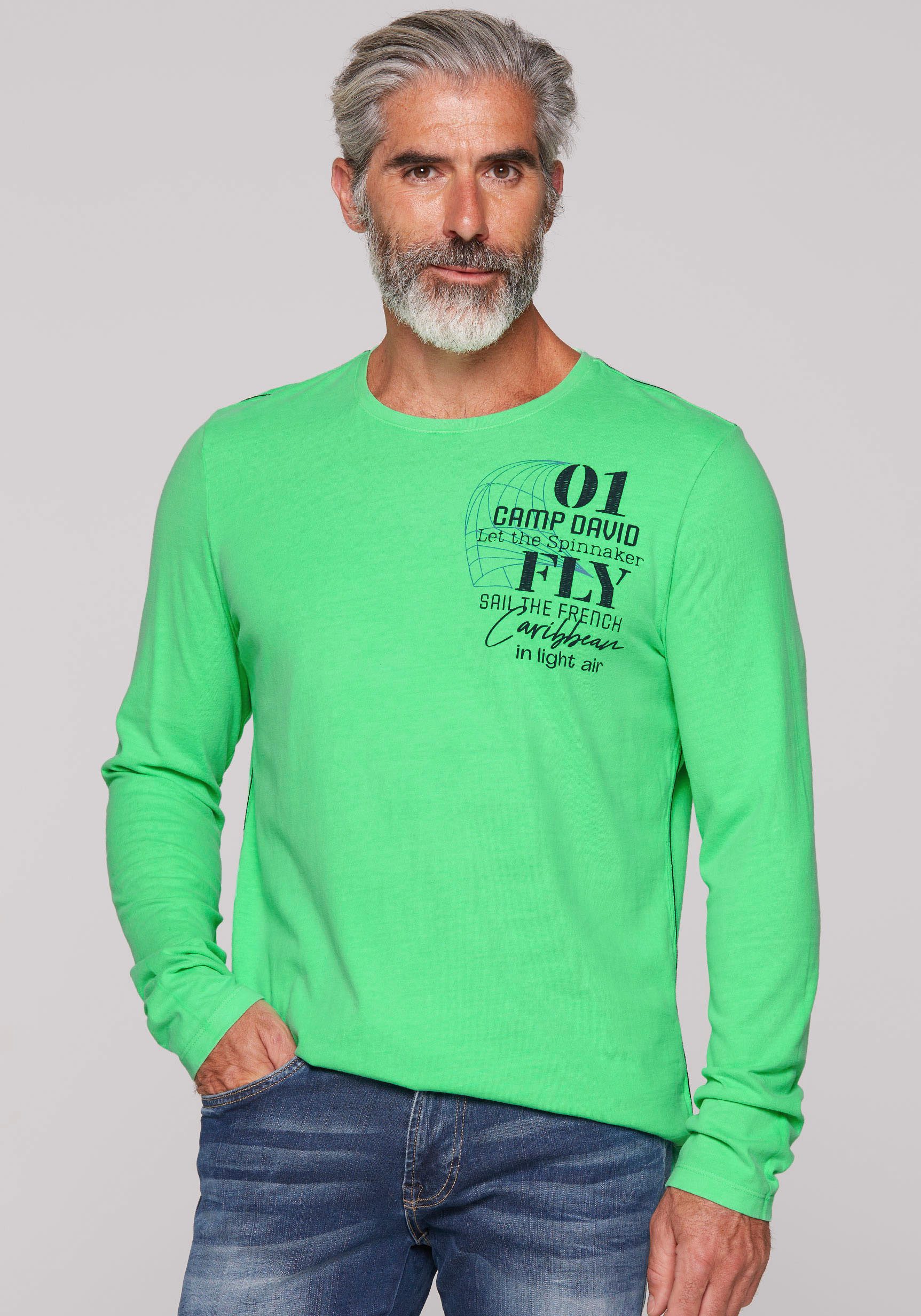 CAMP DAVID Shirt met lange mouwen met print op de achterkant heren longsleeves maat M groen