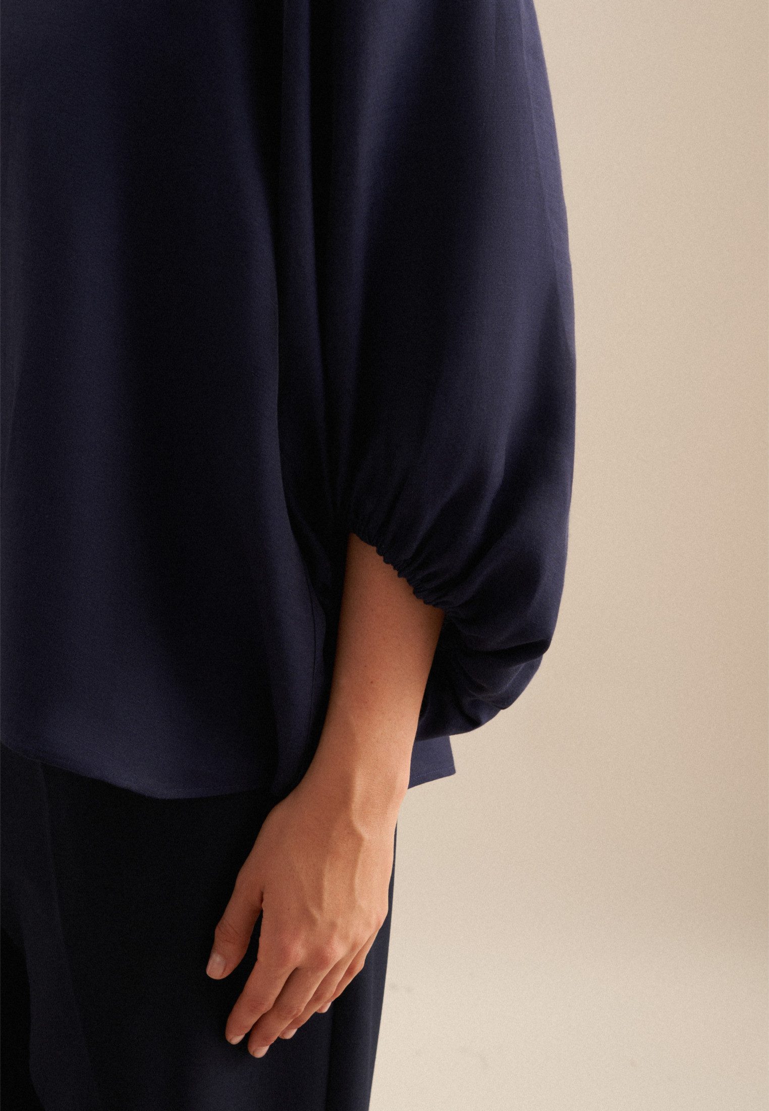 seidensticker Shirtblouse Zwarte roos 3/4-mouwen v-hals uni
