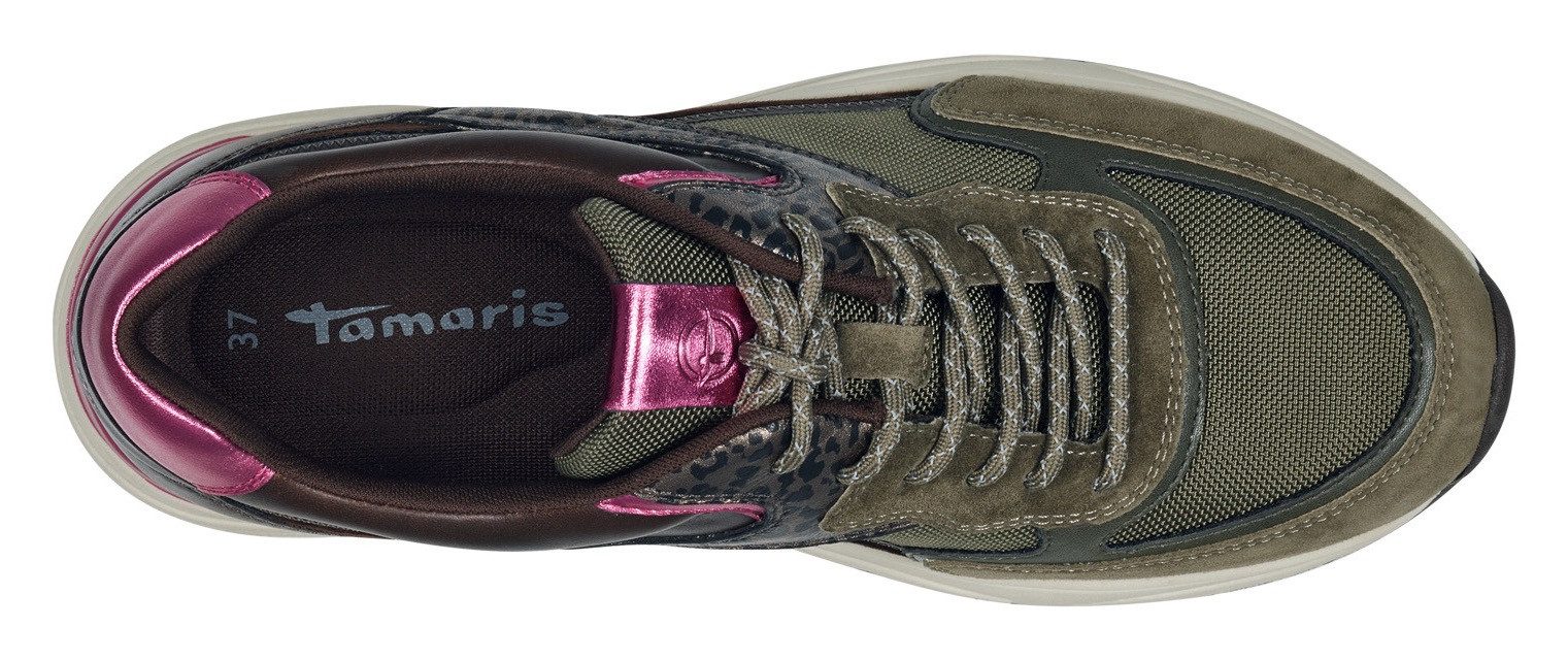 Tamaris Sneakers met sleehak lage schoen, veterschoen, vrijetijdsschoen met contrastafwerkingen
