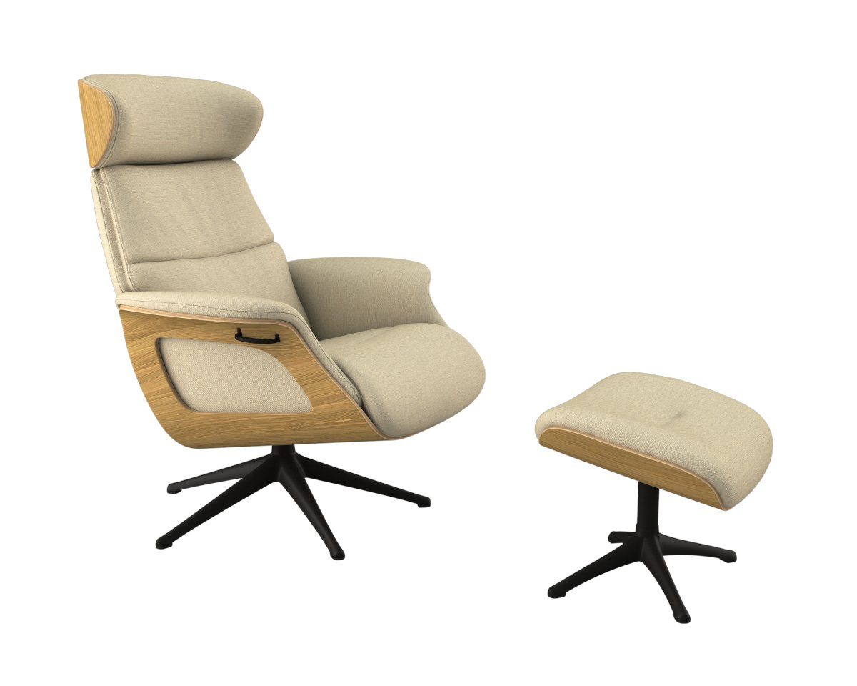 FLEXLUX Relaxfauteuil Clement relaxstoel, gestoffeerde stoel, ligstoel, TV-stoel, Rug- & hoofdsteunverstelling, draaibaar, armleuning eik, zwart voet