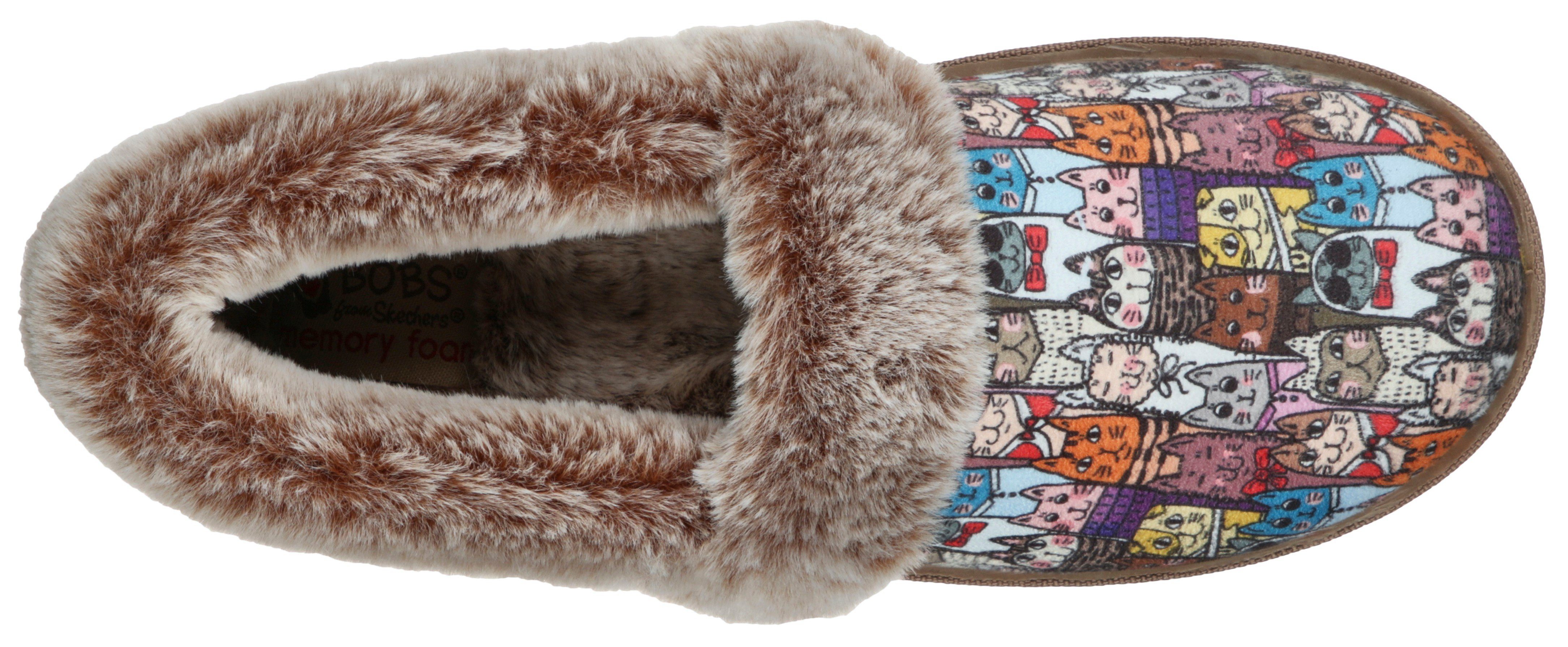 Skechers Pantoffels TOO COZY CHIC CAT Huisschoen met grappige kattenprint