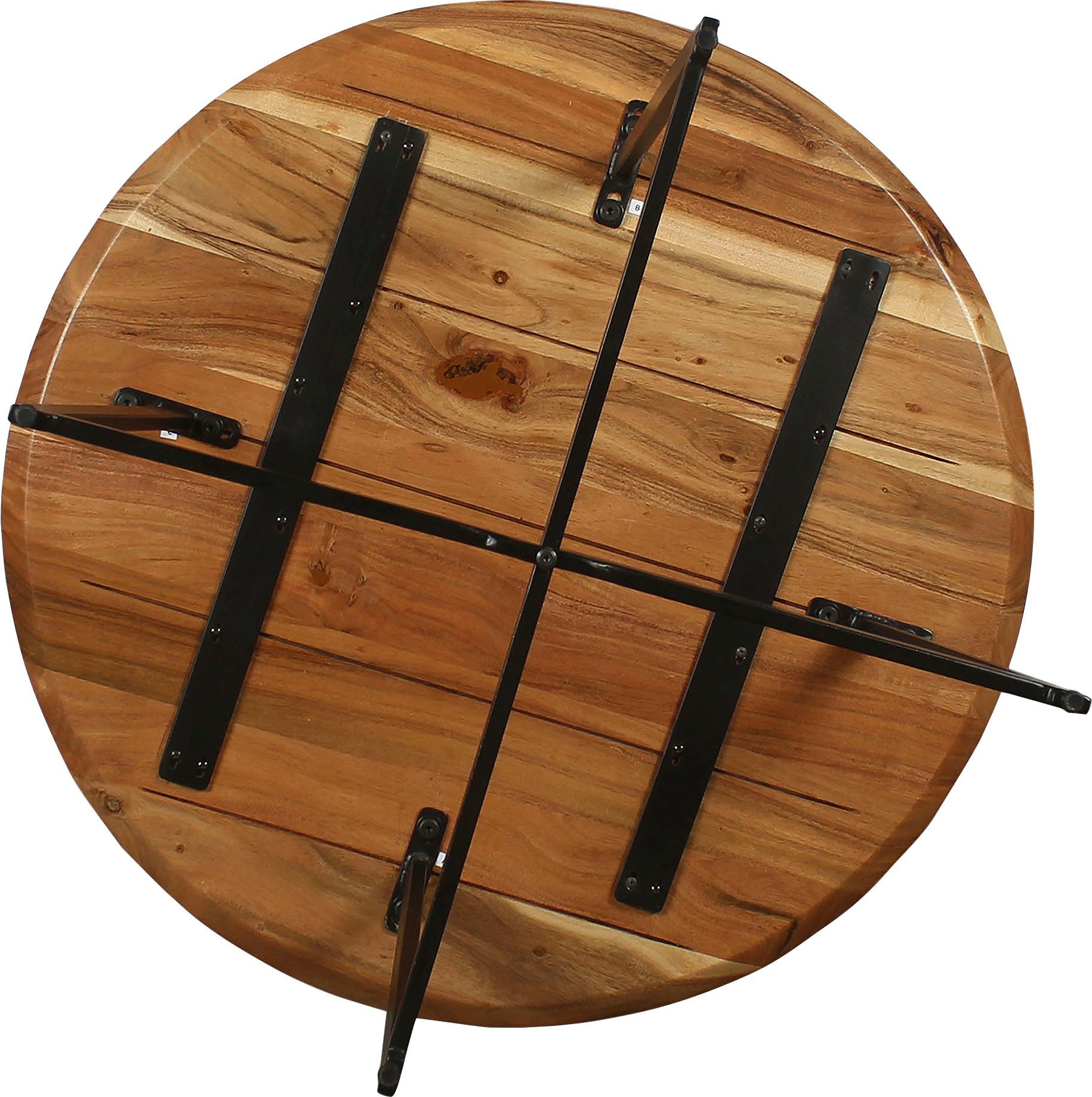 byLIVING Salontafel Alina met massief acaciahout - plaat en zwarte metalen frame, rond 80 cm.