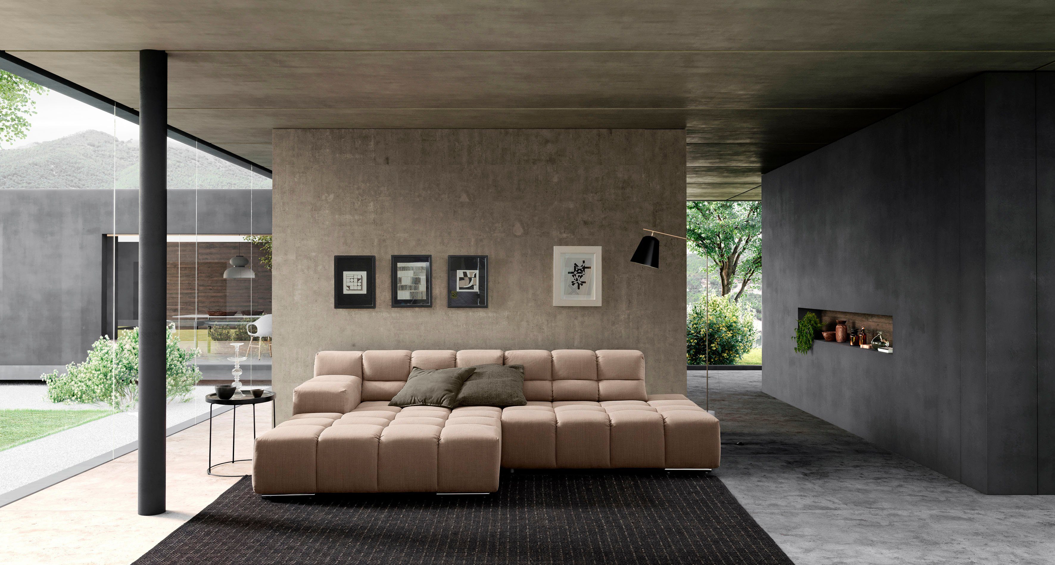 designwerk Hoekbank Temple L-Form, tolles Designsofa Recamiere links of rechts, met verstelling zitdiepte
