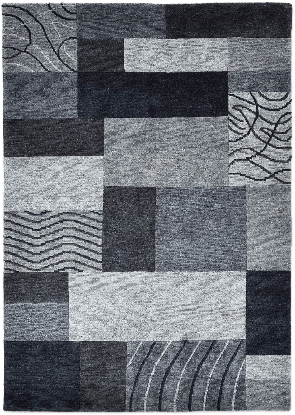 THEKO Wollen kleed Royal Domas 4028 Korte pool, zuivere wol, handgetuft, modern patchworkdesign