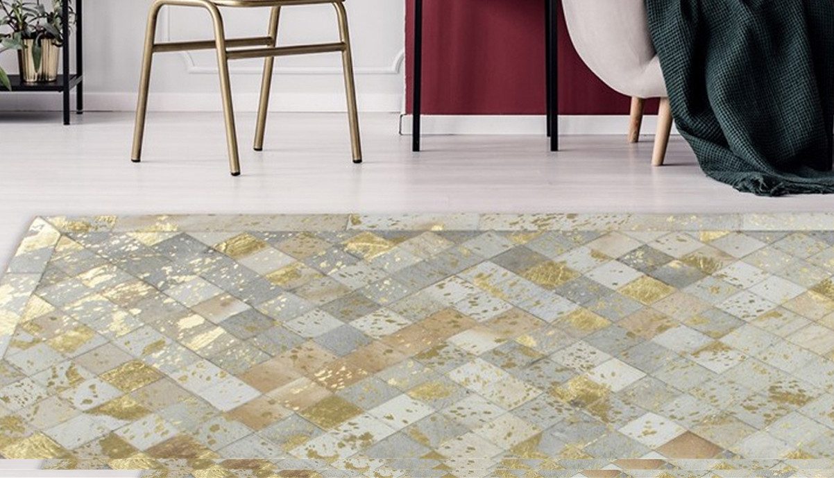 Kayoom Leren vloerkleed Lavish 210 - vacht tapijt Patchwork echt leer bont, woonkamer