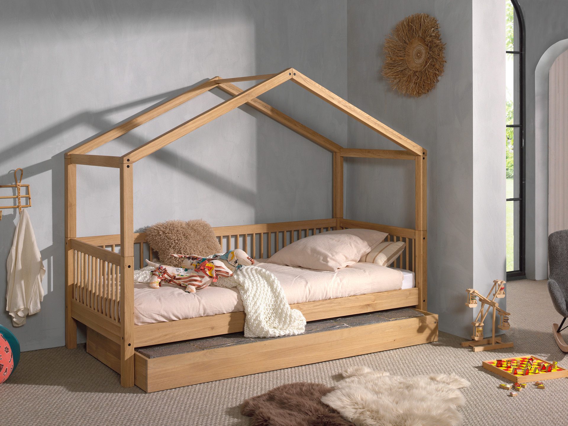 Home affaire Huisbed van massief geolied eikenhout, lf 90x200 cm, optioneel met bedlade