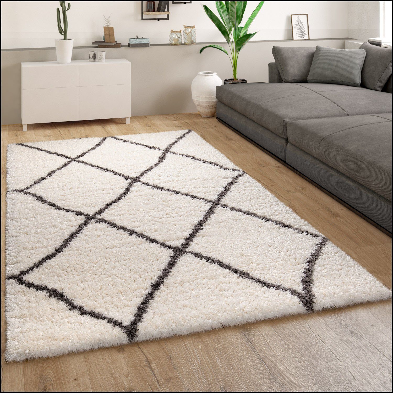 Paco Home Hoogpolig vloerkleed Maghreb 79 Ruitmotief, Scandinavisch design, heerlijk zacht