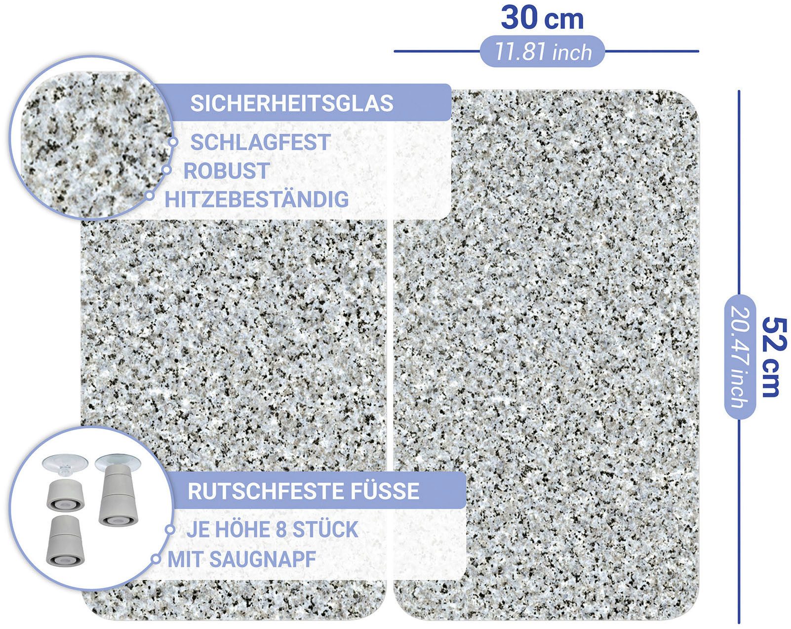 WENKO Kookplaatdeksel Universal Model Granit Kookplaatafdekking voor alle soorten kookplaten, krasvast, met antislipvoetjes (set, 2-delig)