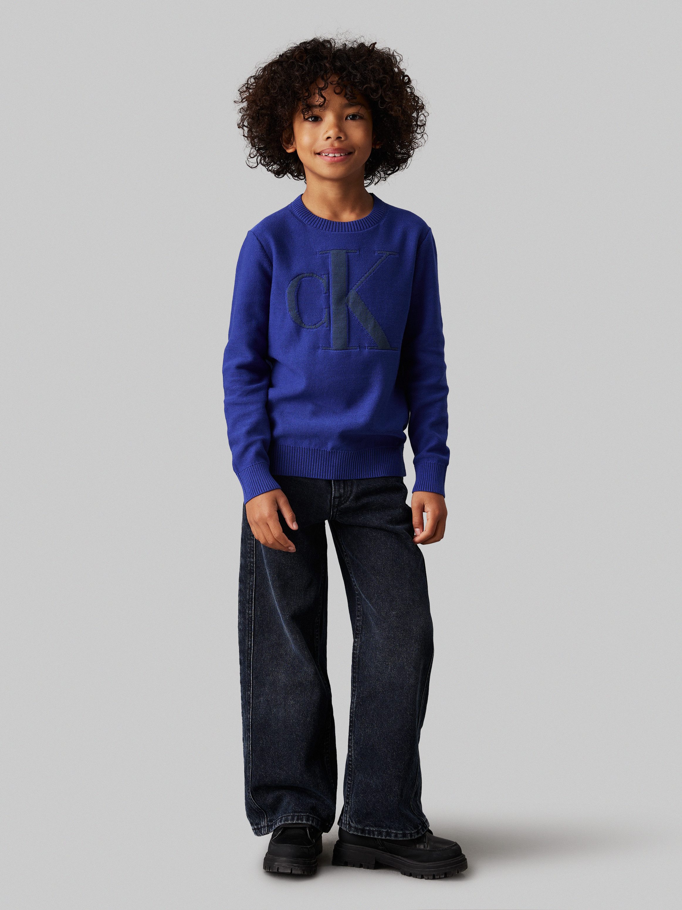 Calvin Klein Trui met ronde hals Monogram Reg. Sweater voor kinderen tot 16 jaar en met logostiksel