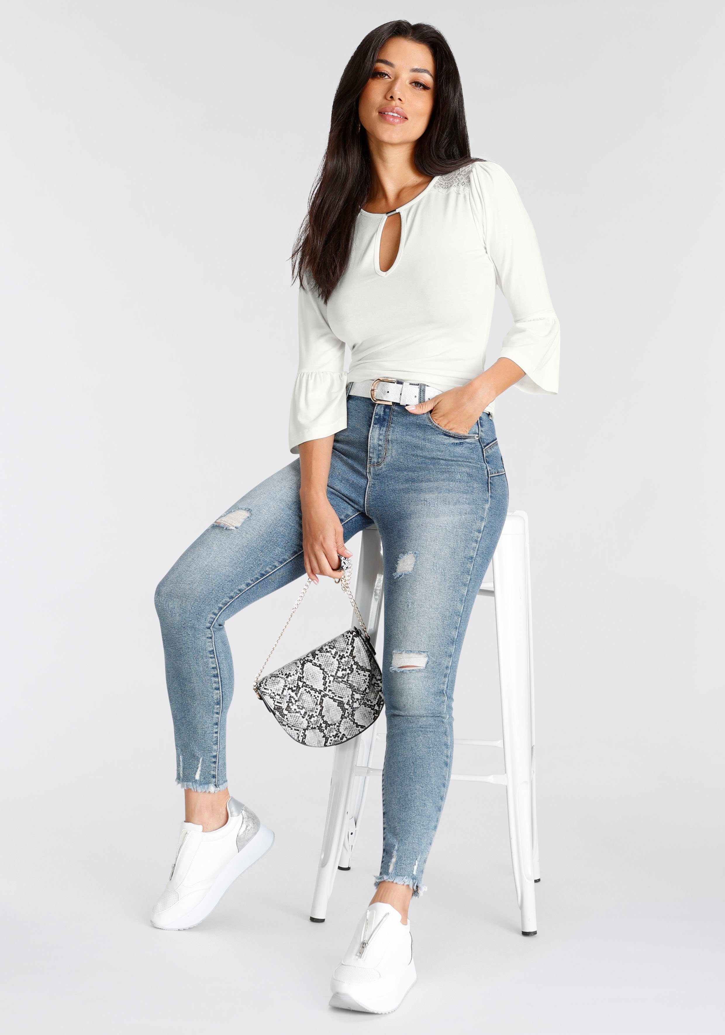 Melrose Shirt met 3/4-mouwen met mouwen met volants en kanten details