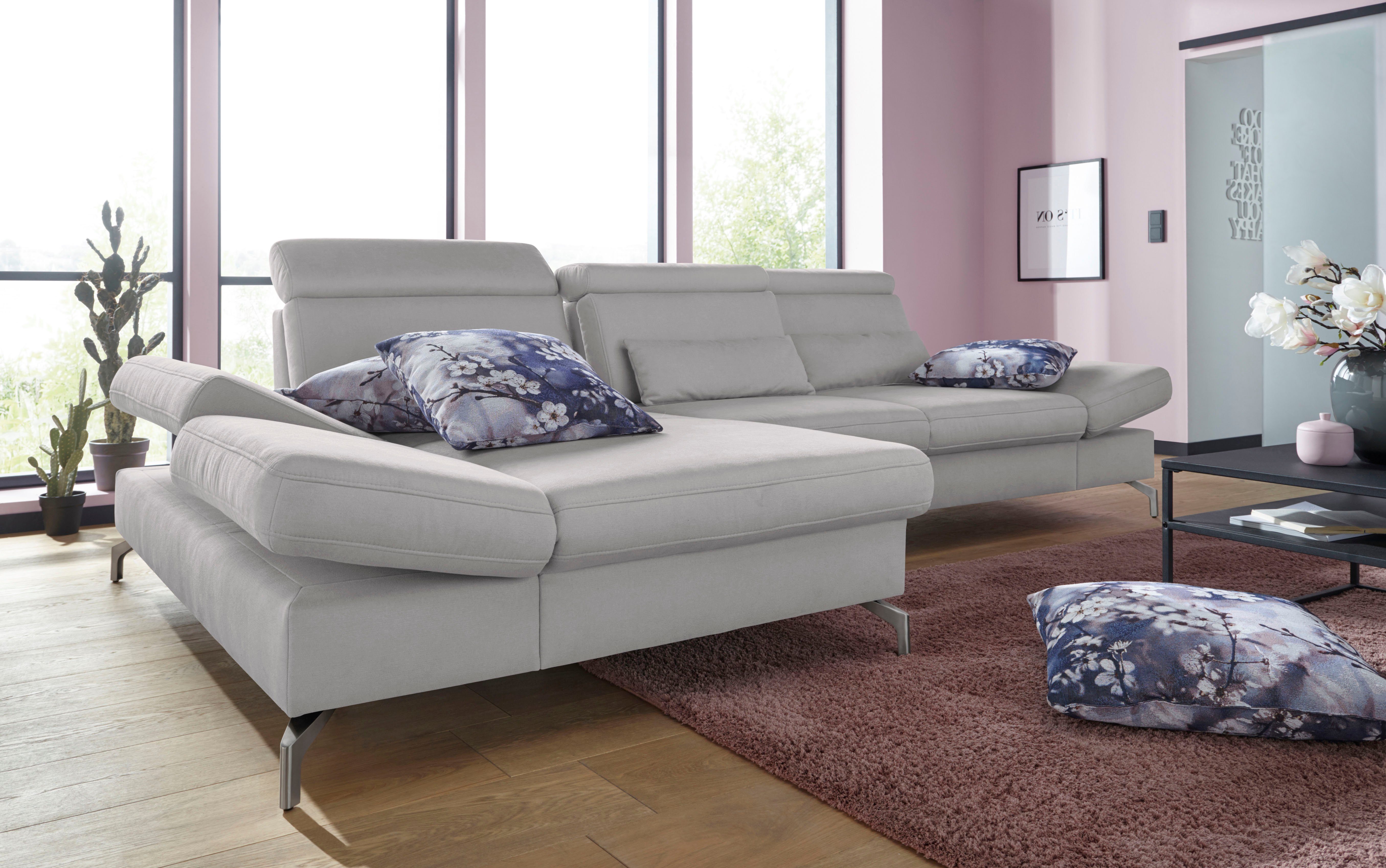 sit&more Hoekbank Brisbane L-vorm Poothoogte 12 cm, inclusief verstelbare zitdiepte, armleuningen en hoofdeind