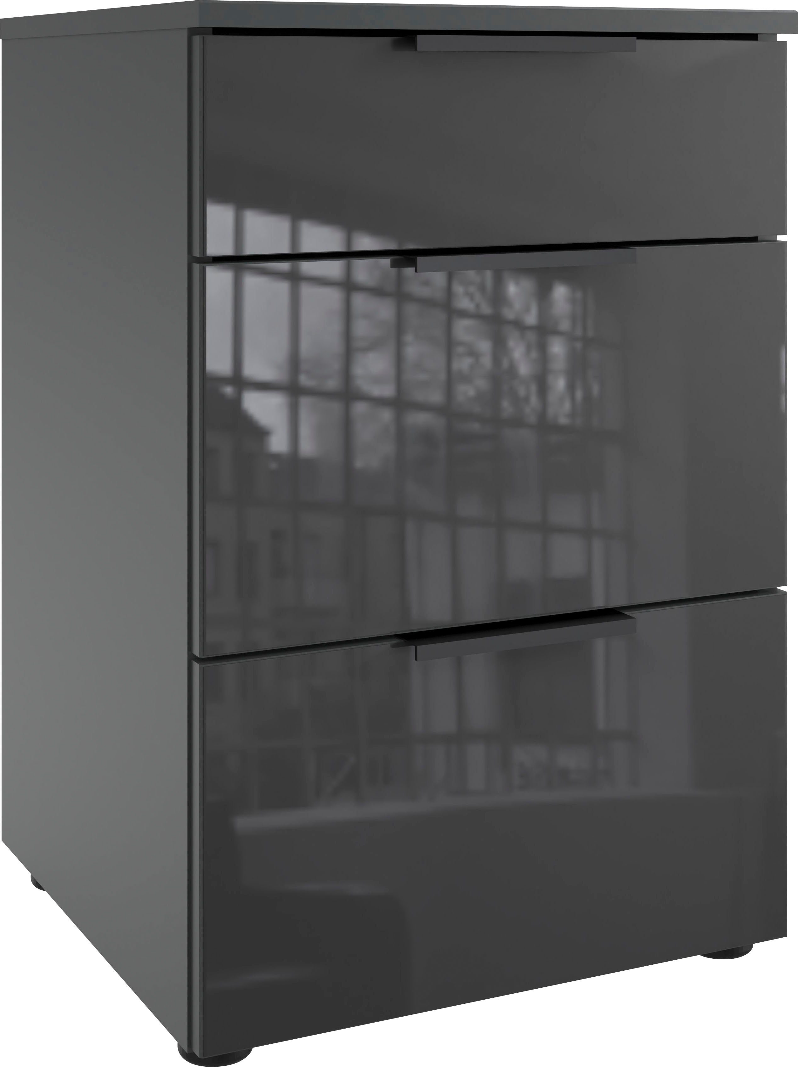Wimex Nachtkastje Level36 black C met glazen elementen aan de voorkant, soft-close functie, 41 cm breed