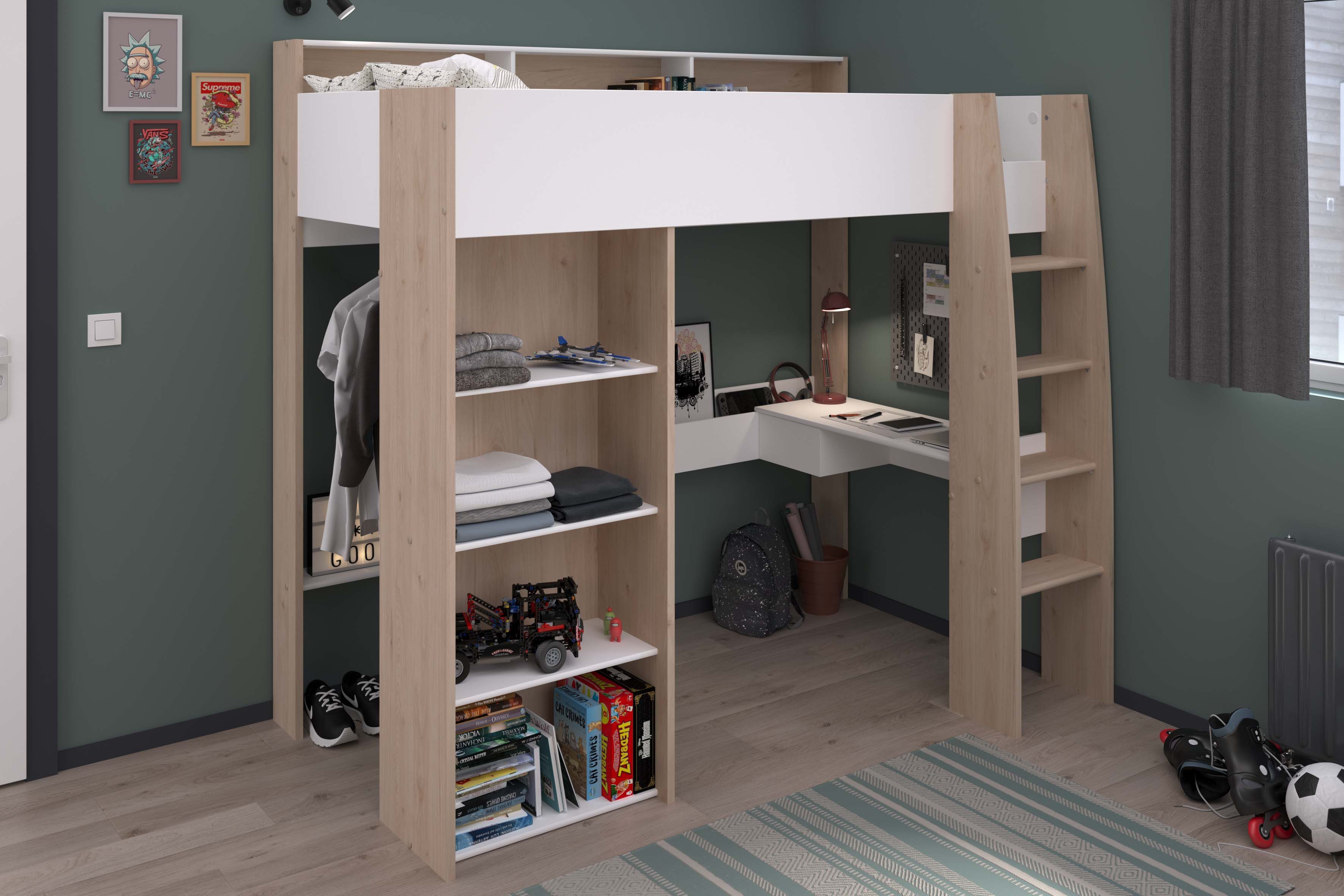 Parisot Hoogslaper Shelter 11 geïntegreerd bureau, ladder, rek, kledingstang, planken (1 stuk) hoogslapers bruin