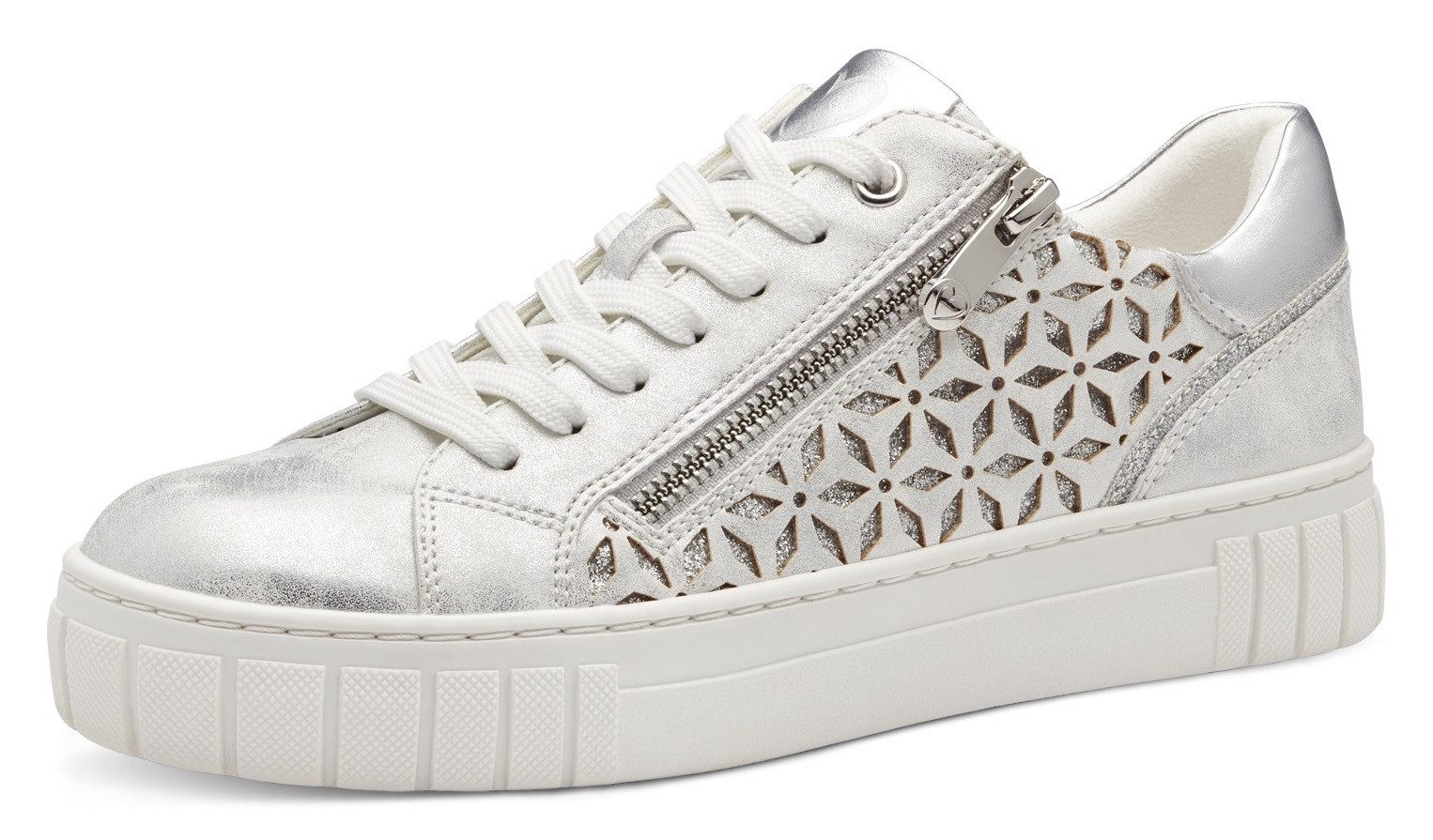 Marco Tozzi Plateausneakers , vrijetijdsschoen, lage schoen, veterschoen met onderlegde perforatie