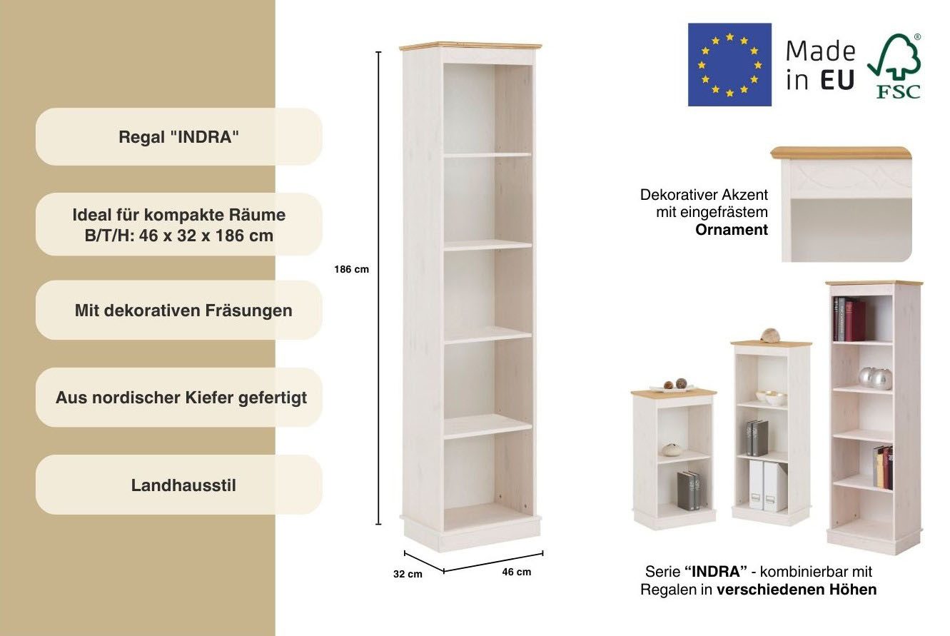 Home affaire Boekenkast Indra van massief dennenhout, in verschillende hoogtes, met fsc®