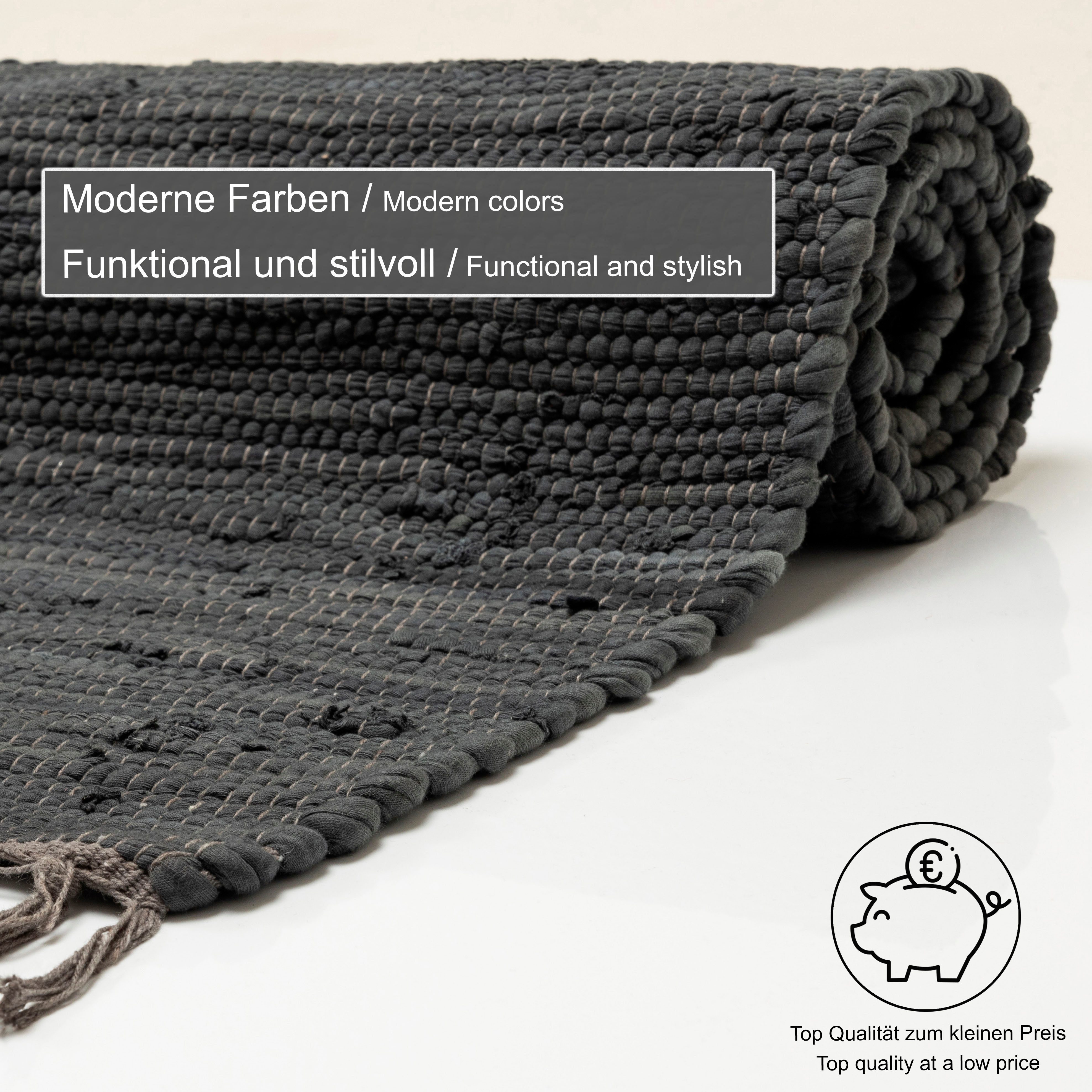 THEKO Vloerkleed Happy Cotton Handgeweven vloerkleed, platweefsel, puur katoen, met de hand geweven, met franje