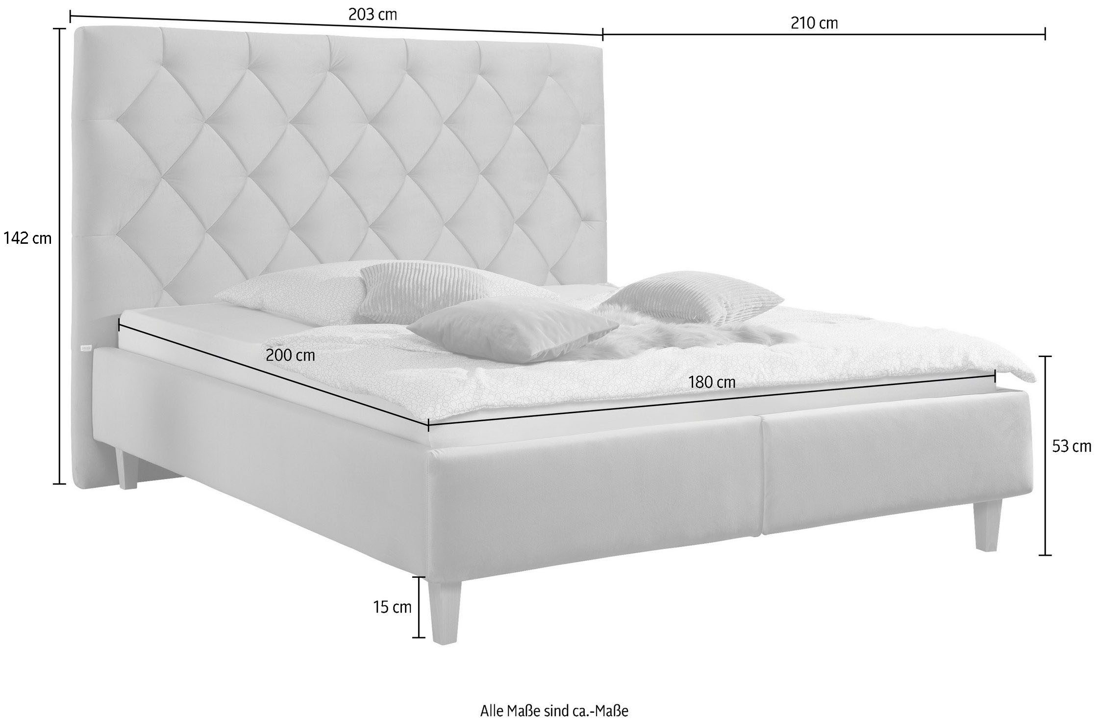 Guido Maria Kretschmer Home&Living Gestoffeerd bed Sunley 140 Kruisstiksel, hoofdbordhoogte 142 cm, zonder of met matras/lattenbodem