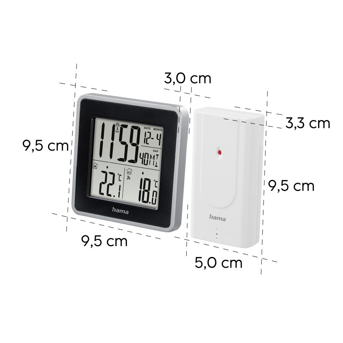 Hama Weerstation "EWS Intro" Buitensensor, radiosignaal, binnen-/buitentemperatuur, radiografische klok, wekker, kalender (2-delig)