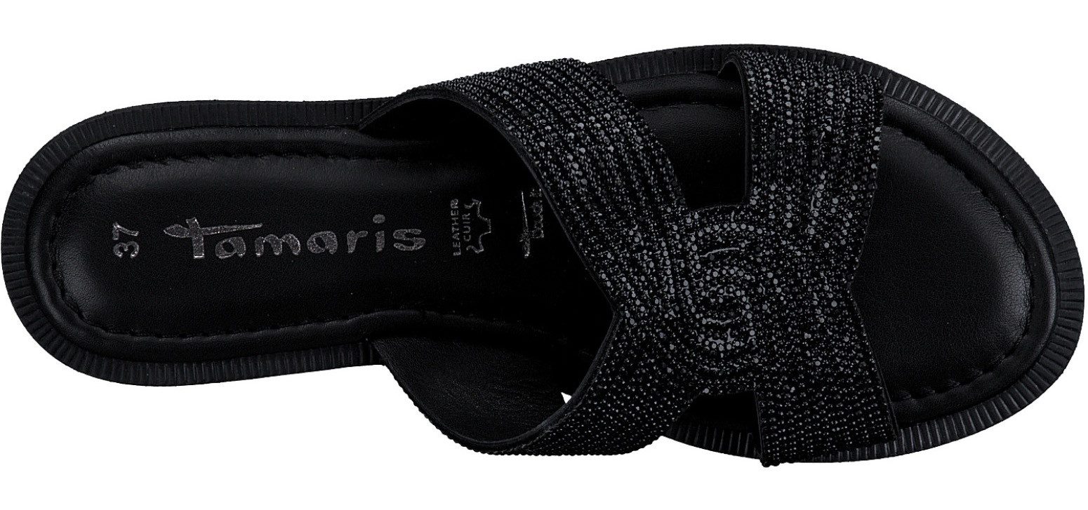 Tamaris Slippers , blokhak, feestmode, zomerschoen met fonkelende bandage