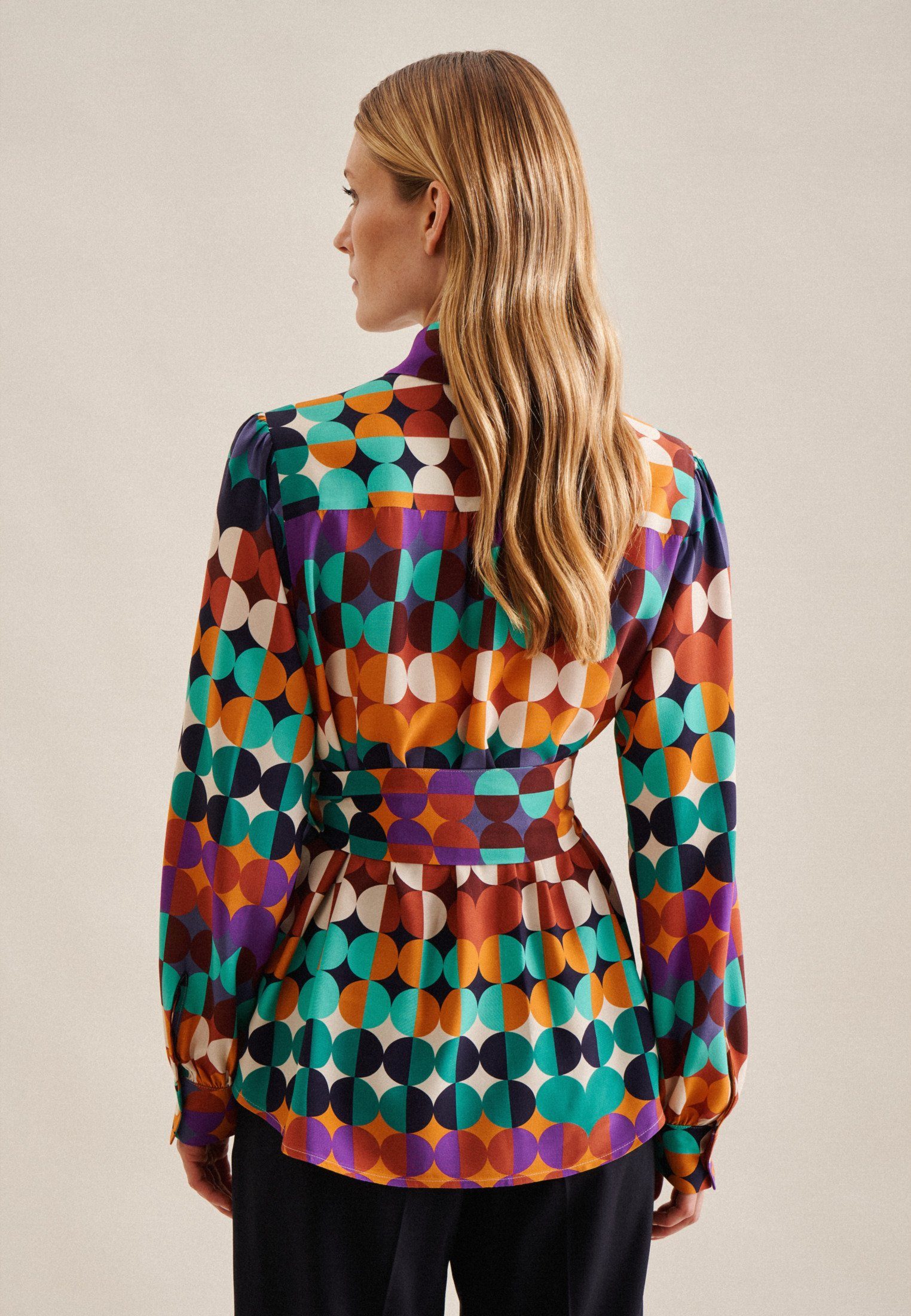seidensticker Overhemdblouse Zwarte roos Lange mouwen kraag geometrische motieven
