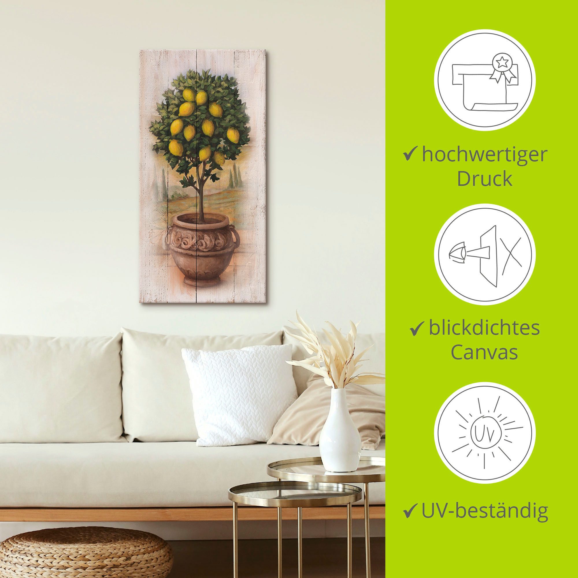 Artland Artprint op linnen Citroenboompje met hout-look