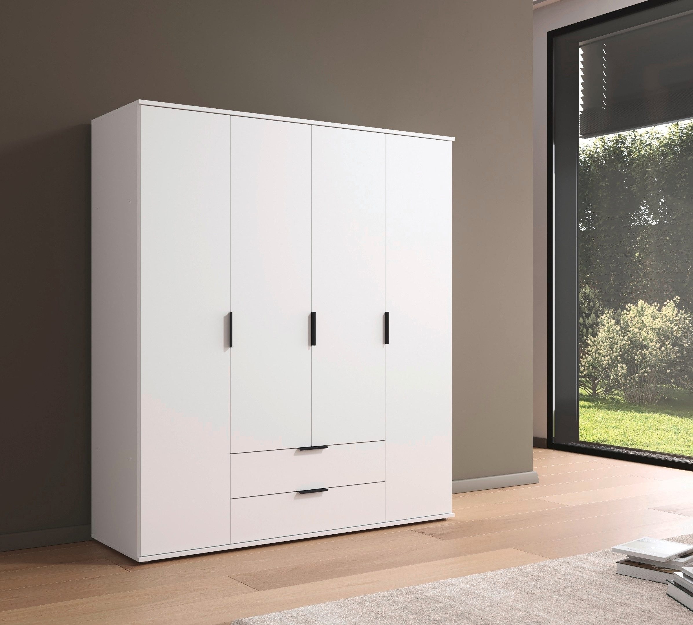 rauch Draaideurkast Kledingkast Kast Garderobe Wasmand ESSEA in 2 Breedtes met 2 lades, in eenvoudig ontwerp, moderne grepen made in germany