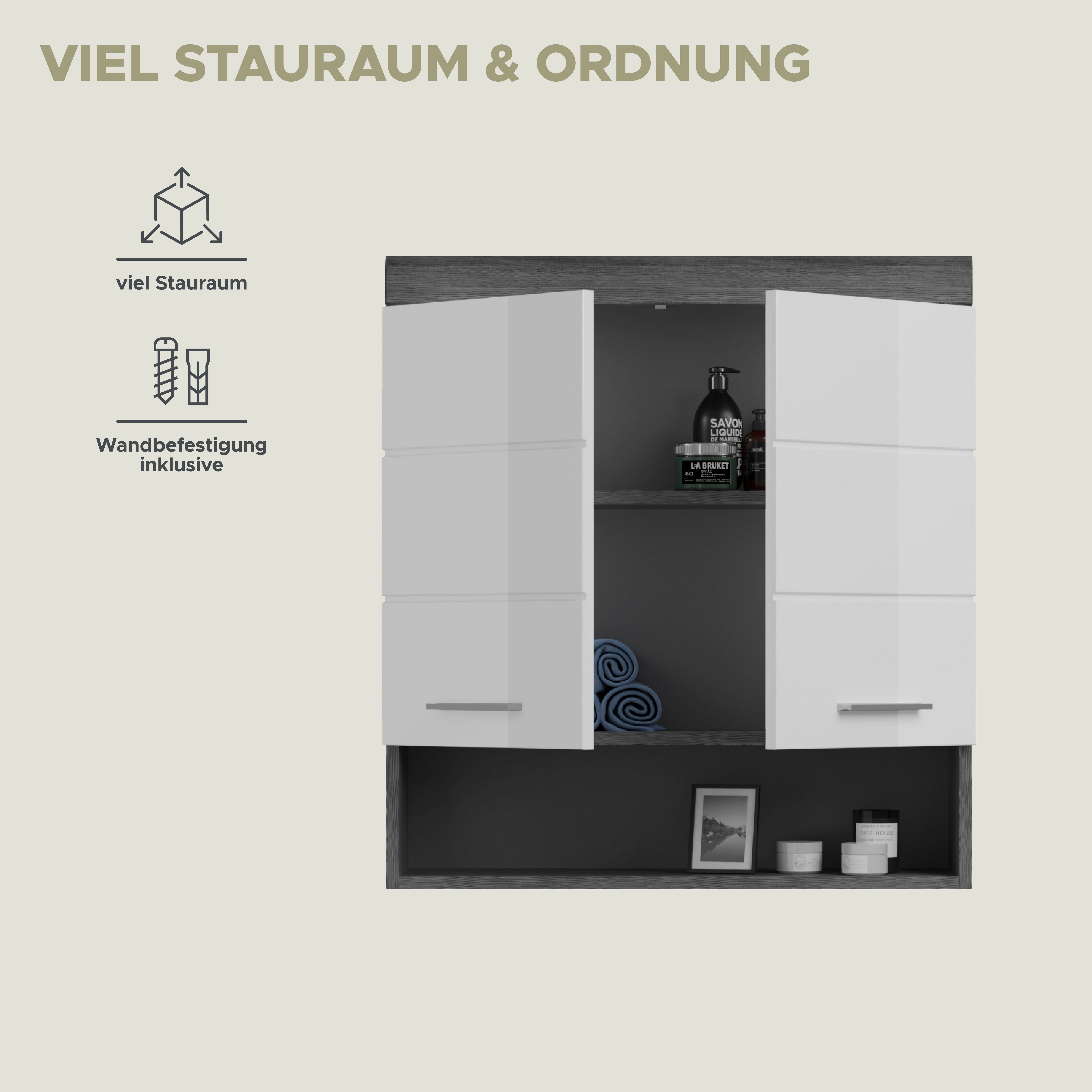 INOSIGN Hangend kastje Siena, breedte 74 cm, 2 deuren, 1 open vak, MDF-front in verschillende kleuren verkrijgbaar, badkamermeubels, badkamerkast, kast, badkamer