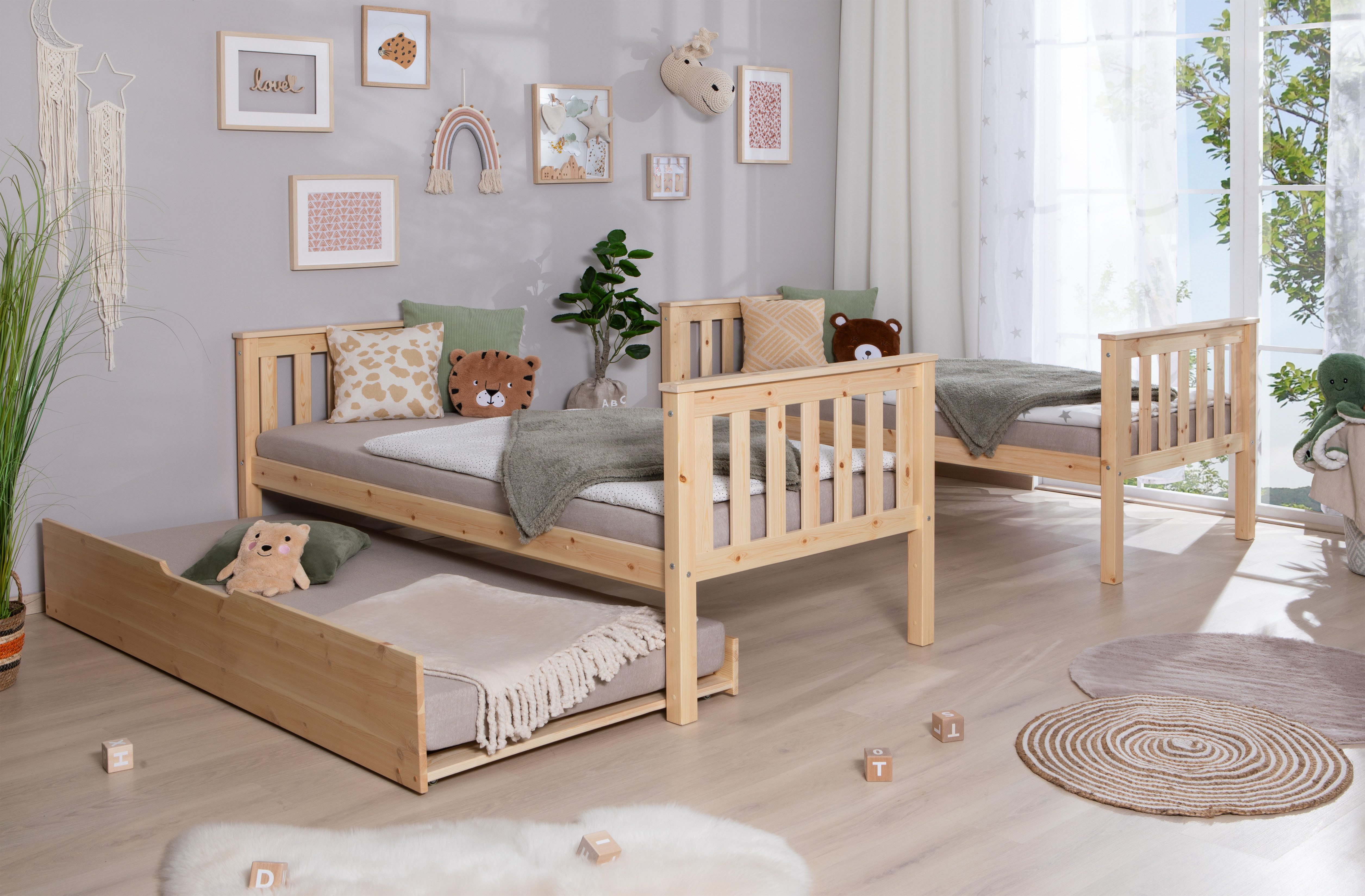Ticaa Stapelbed Sammy, om te bouwen naar 2 eenpersoonsbedden, elegant ontwerp in landelijke stijl