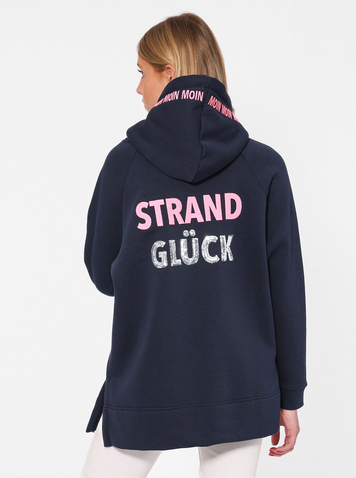 Zwillingsherz Hoodie Strandgeluk Paillette met anker-motief en "moin"-opdruk