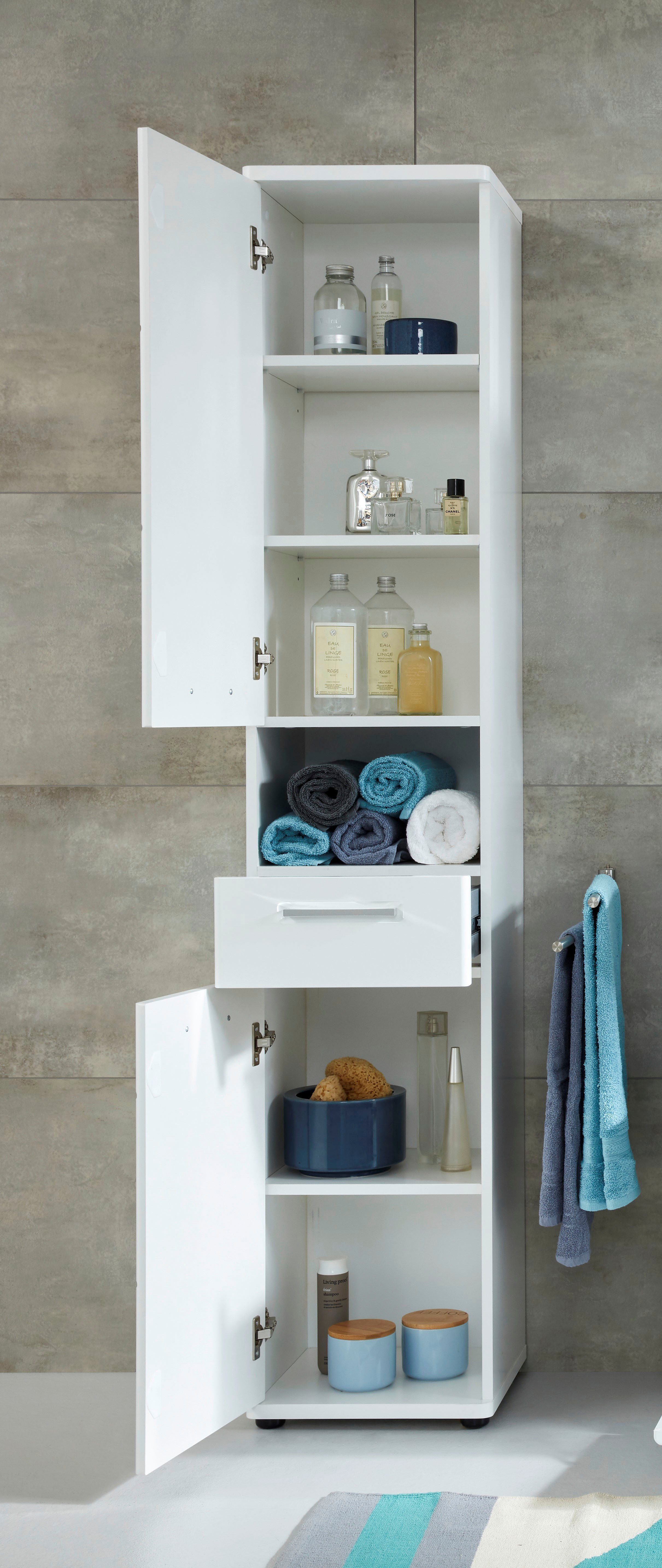 welltime Hoge kast Mora Witte badkamerkast met lade en 2 deuren - (B/D/H) 37/34/189 cm
