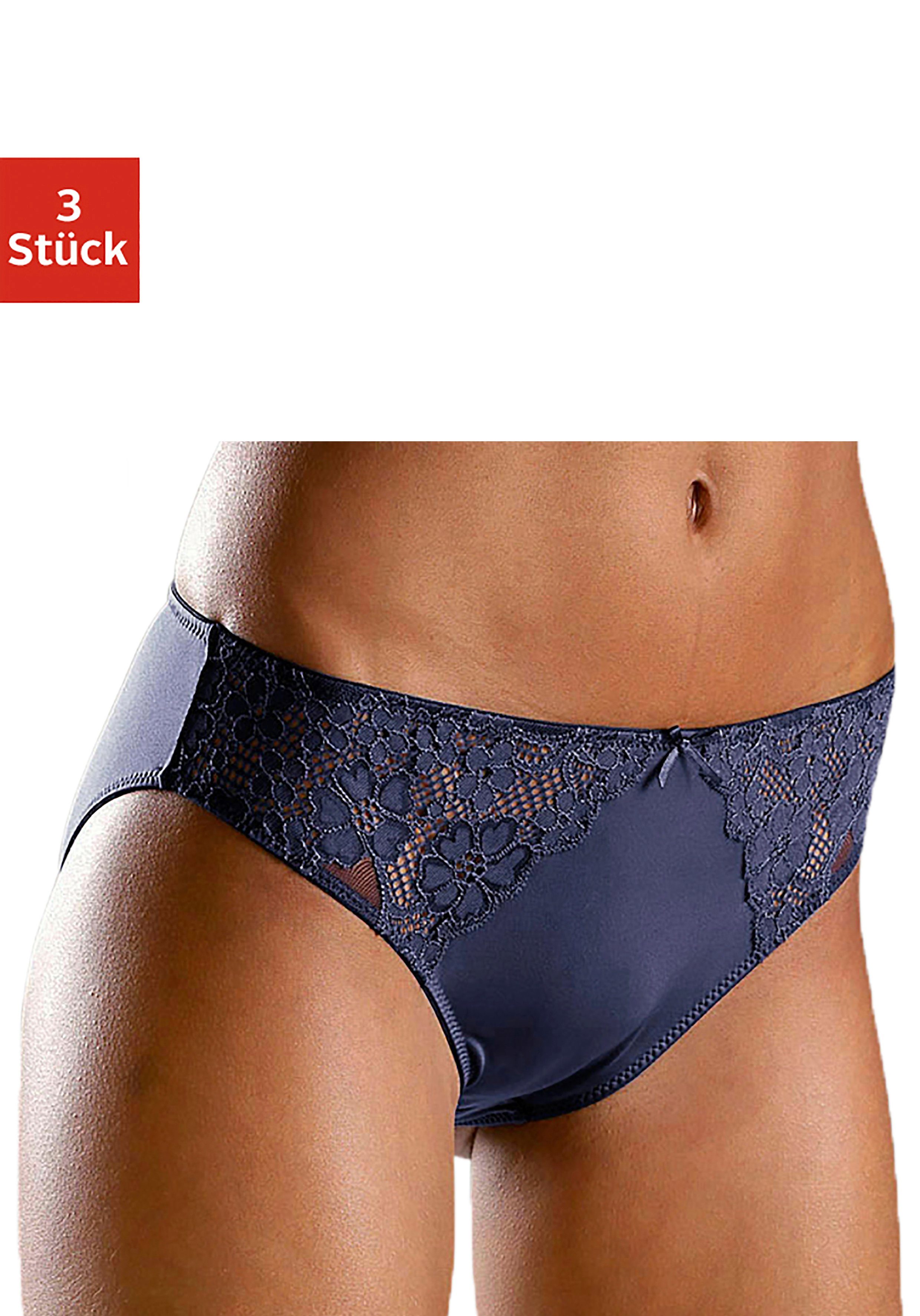 Petite fleur Slip met iets transparante jacquard-kant aan beide kanten opzij (3 stuks) dames slips maat 32/34 blauw