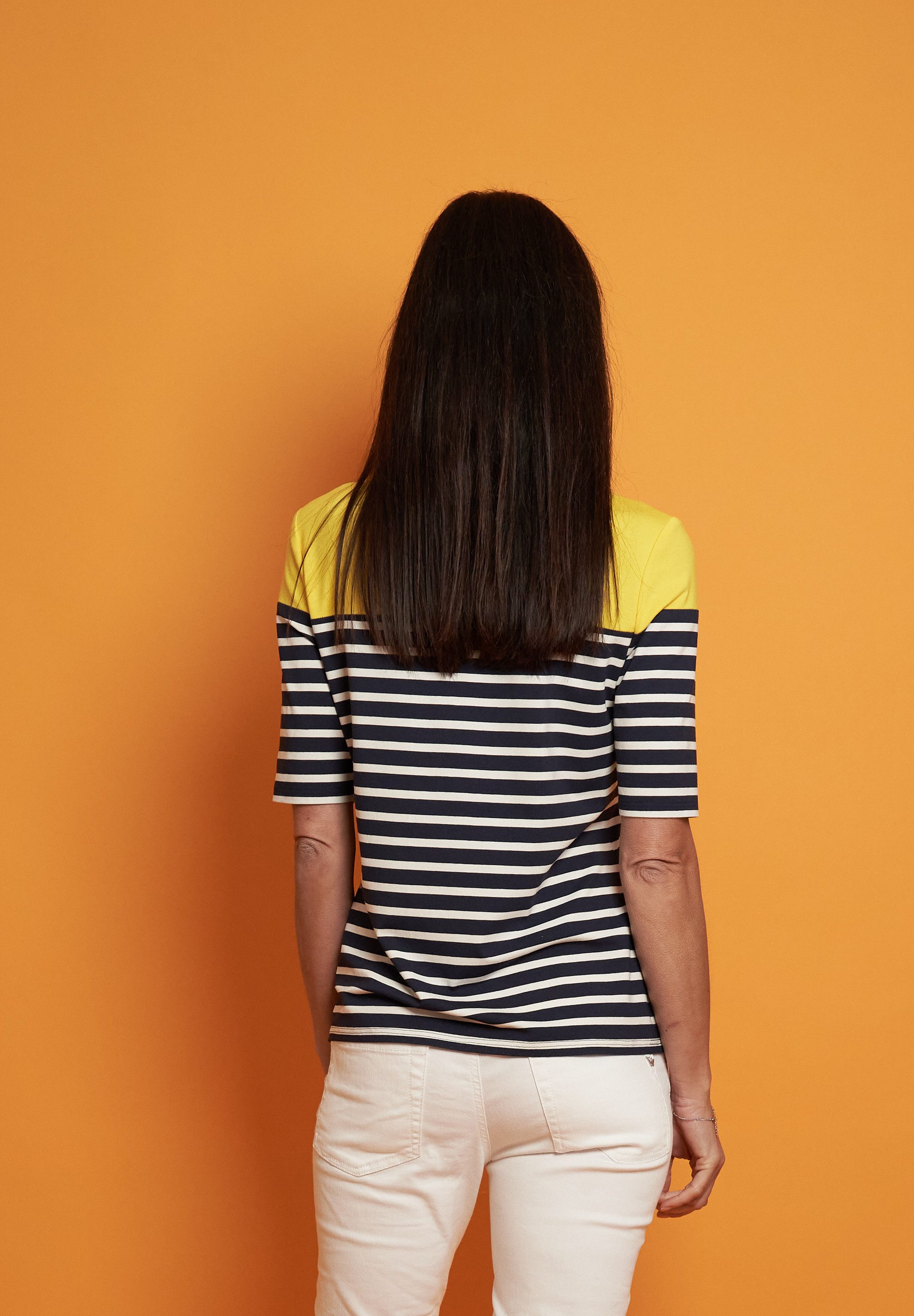 Seidel Moden T-shirt met colorblocking en streepjespatroon, made in germany