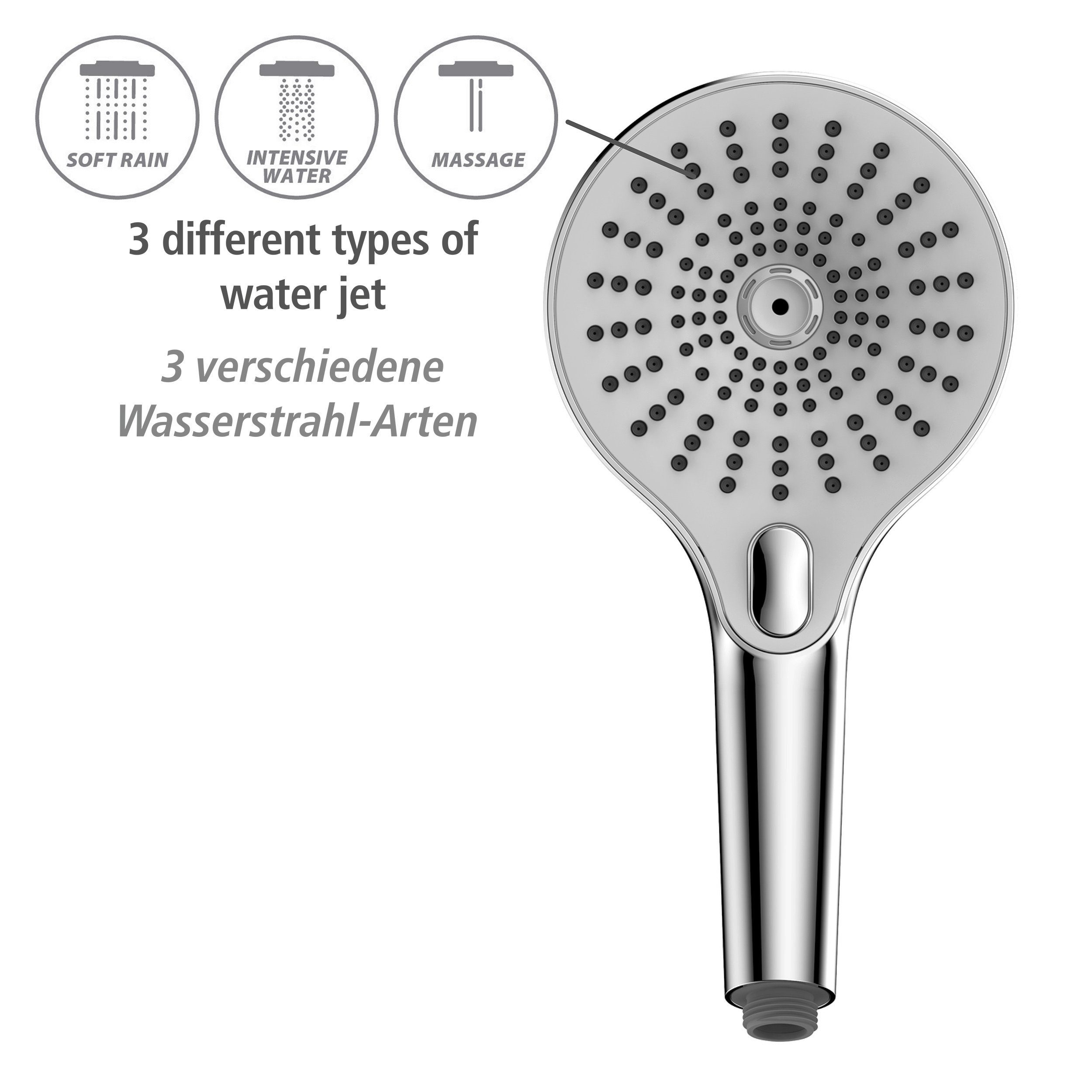 WENKO Handsproeier Ultimate Shower Chroom/Wit, Ø 13 cm (1-delig)