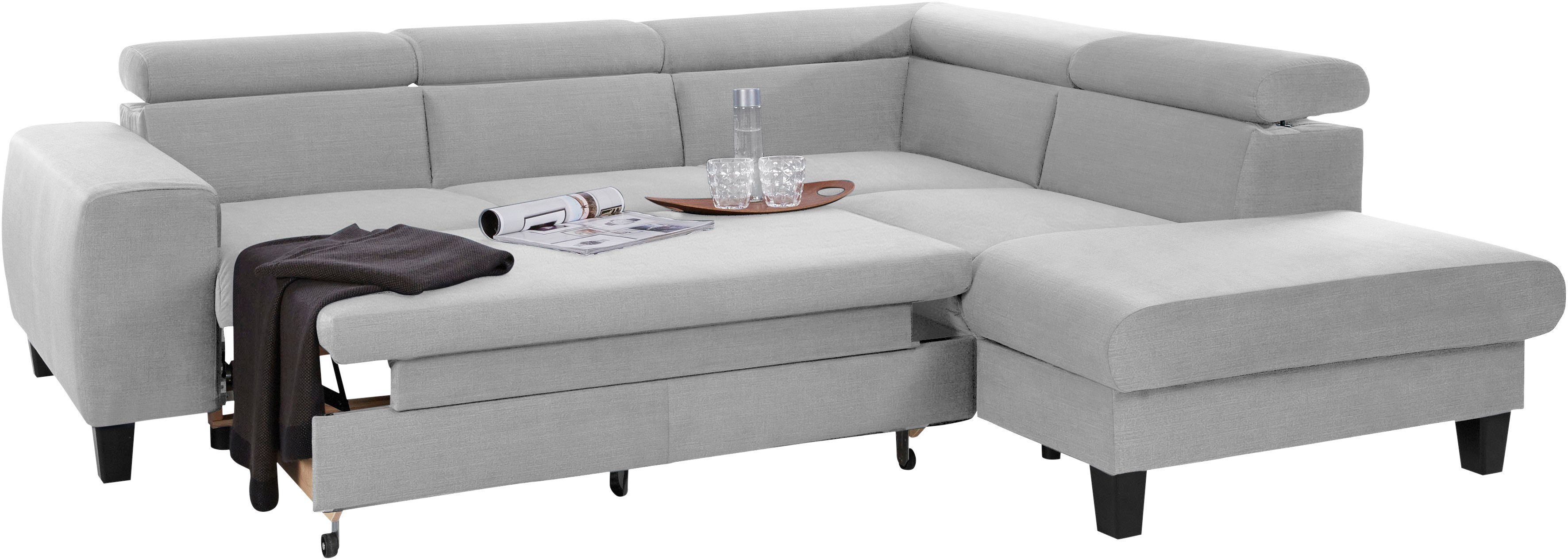 COTTA Hoekbank Morven L-vorm met hoofdeindeverstelling keuze met bedfunctie, bedlade & draadloze oplader