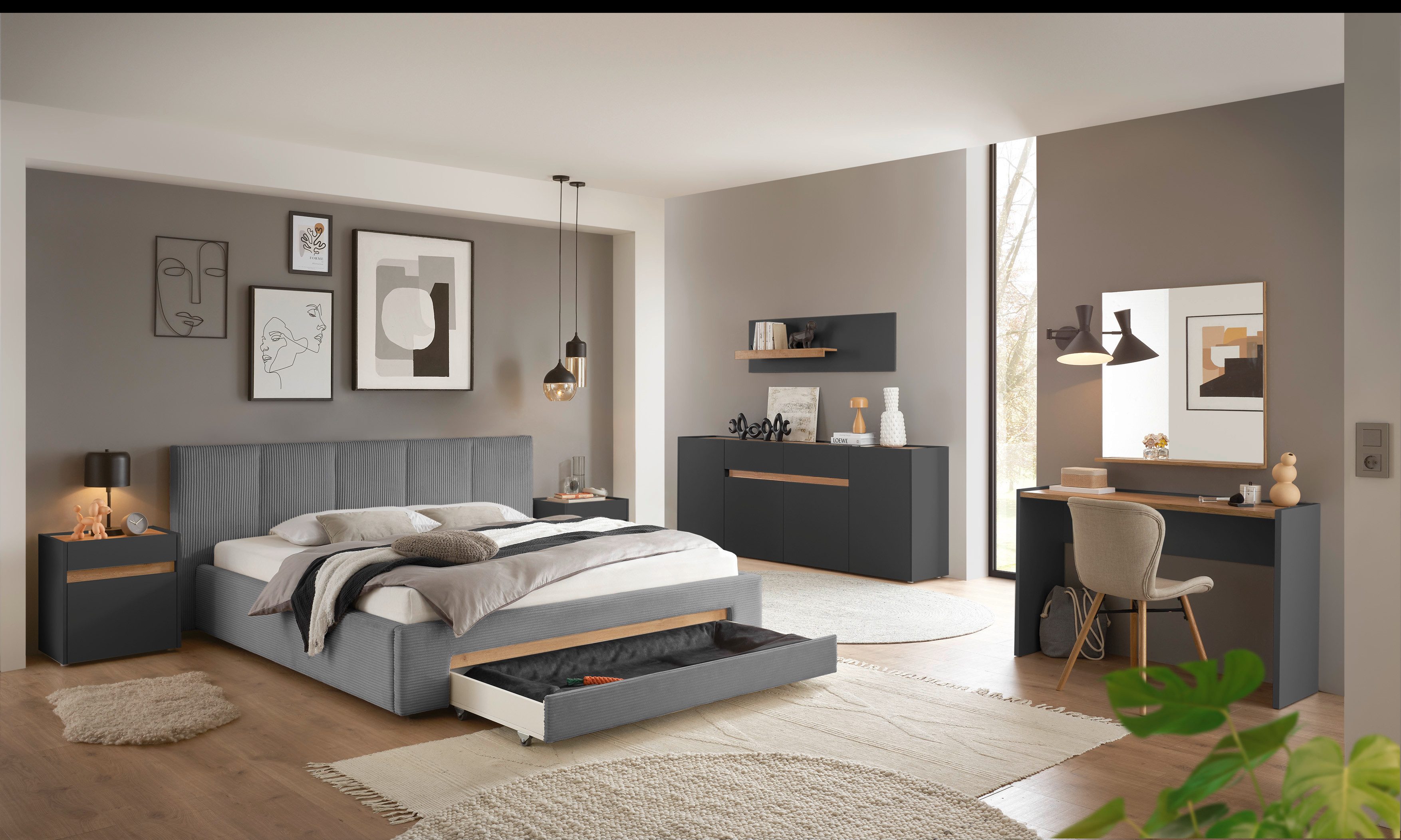 INOSIGN Gestoffeerd bed CiTY/GiRON, bedframe met bedlade, gestoffeerd opbergbed met hondenbed of opberglade, bekleding van corduroy of linnenlook
