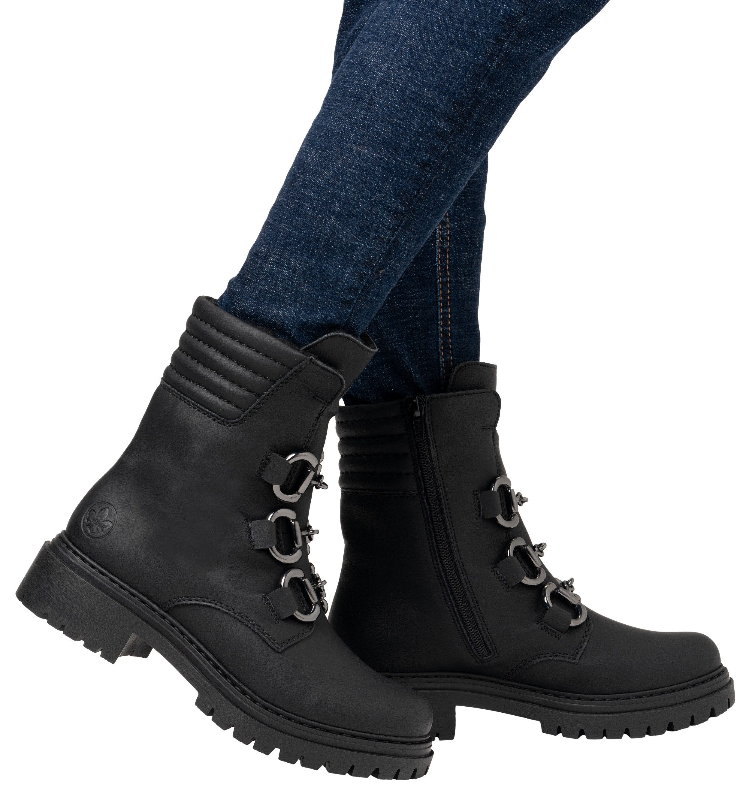 Rieker Winterlaarsjes winterlaarzen, bikerboots, hakken, met gewatteerde schaprand