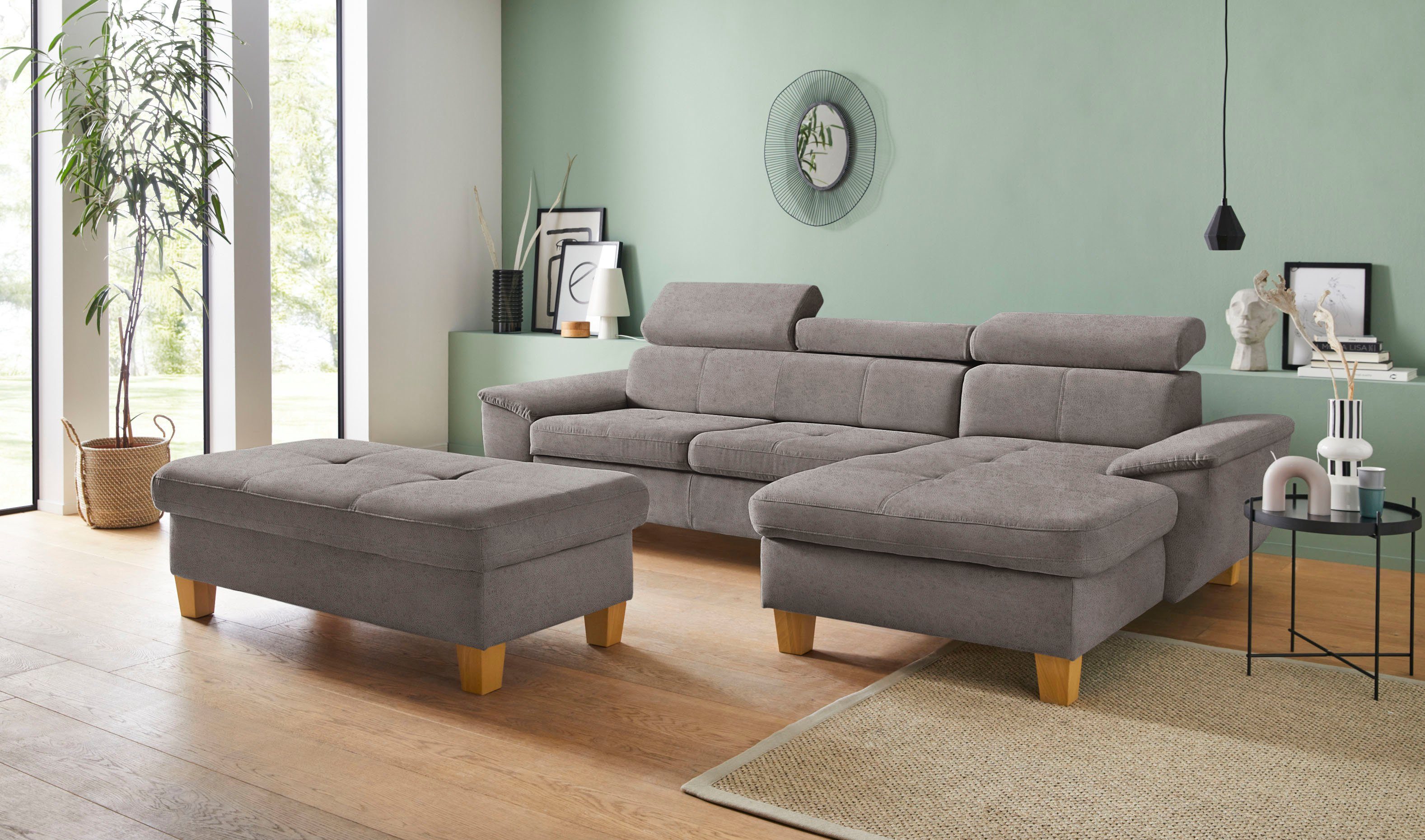 exxpo - sofa fashion Hoekbank Enya, uitgebreide afwerking, hoog zitcomfort, comfortabel, L-vorm inclusief verstelbare hoofdsteun, naar keuze met slaapfunctie en bedkist