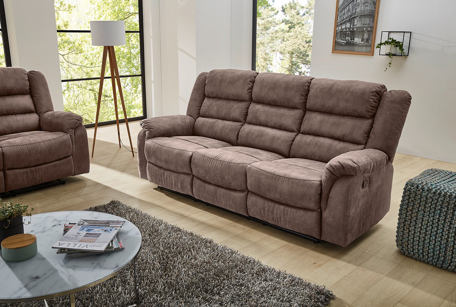 Jockenhöfer Gruppe 3-zitsbank Cleveland Met ligfunctie door halfautomatische relaxfunctie, verend systeem-bekleding
