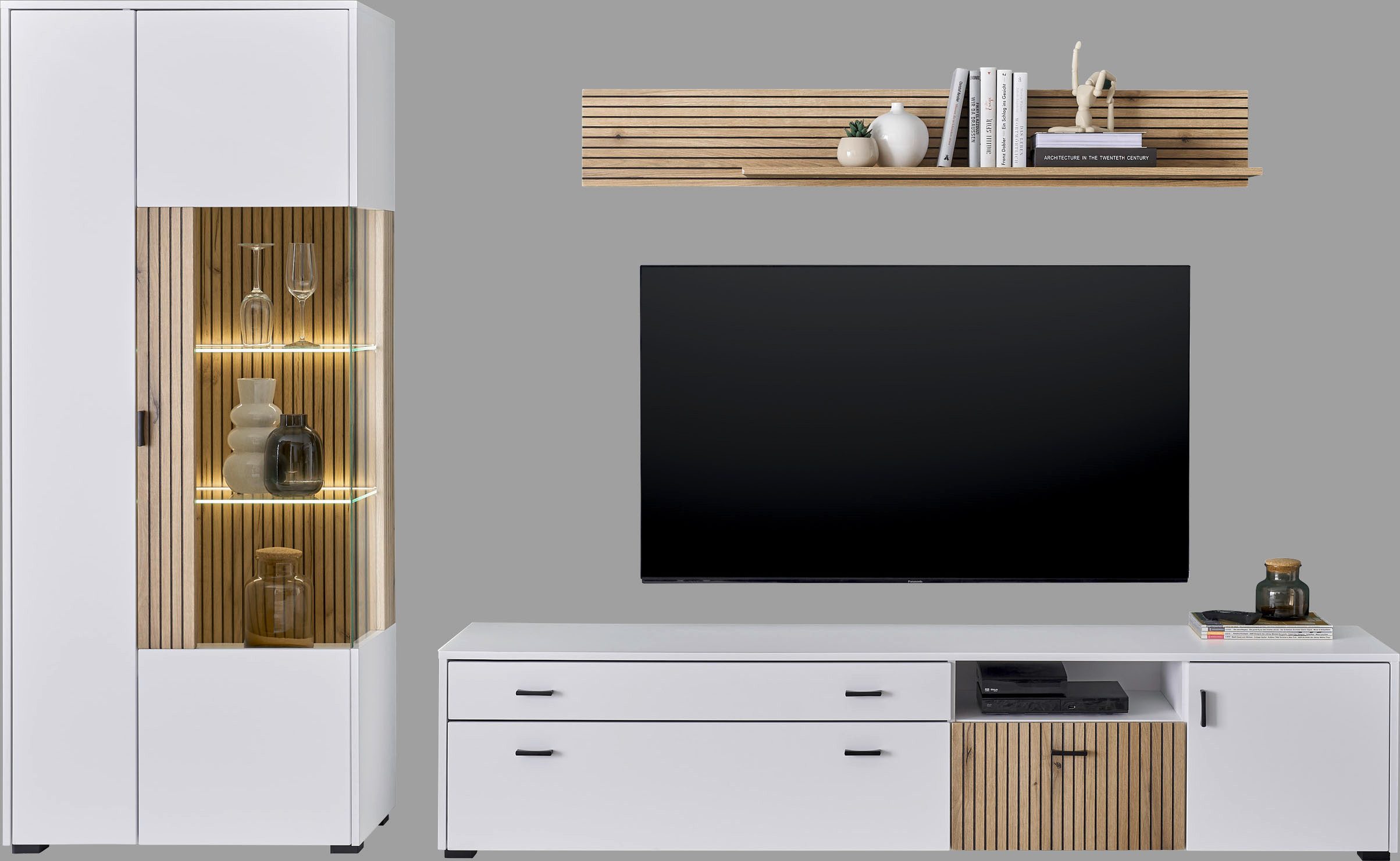 INOSIGN Wandmeubel Hudson met moderne groevenlook, handgrepen van metaal (zwart), breedte 285 cm (set, 3-delig)