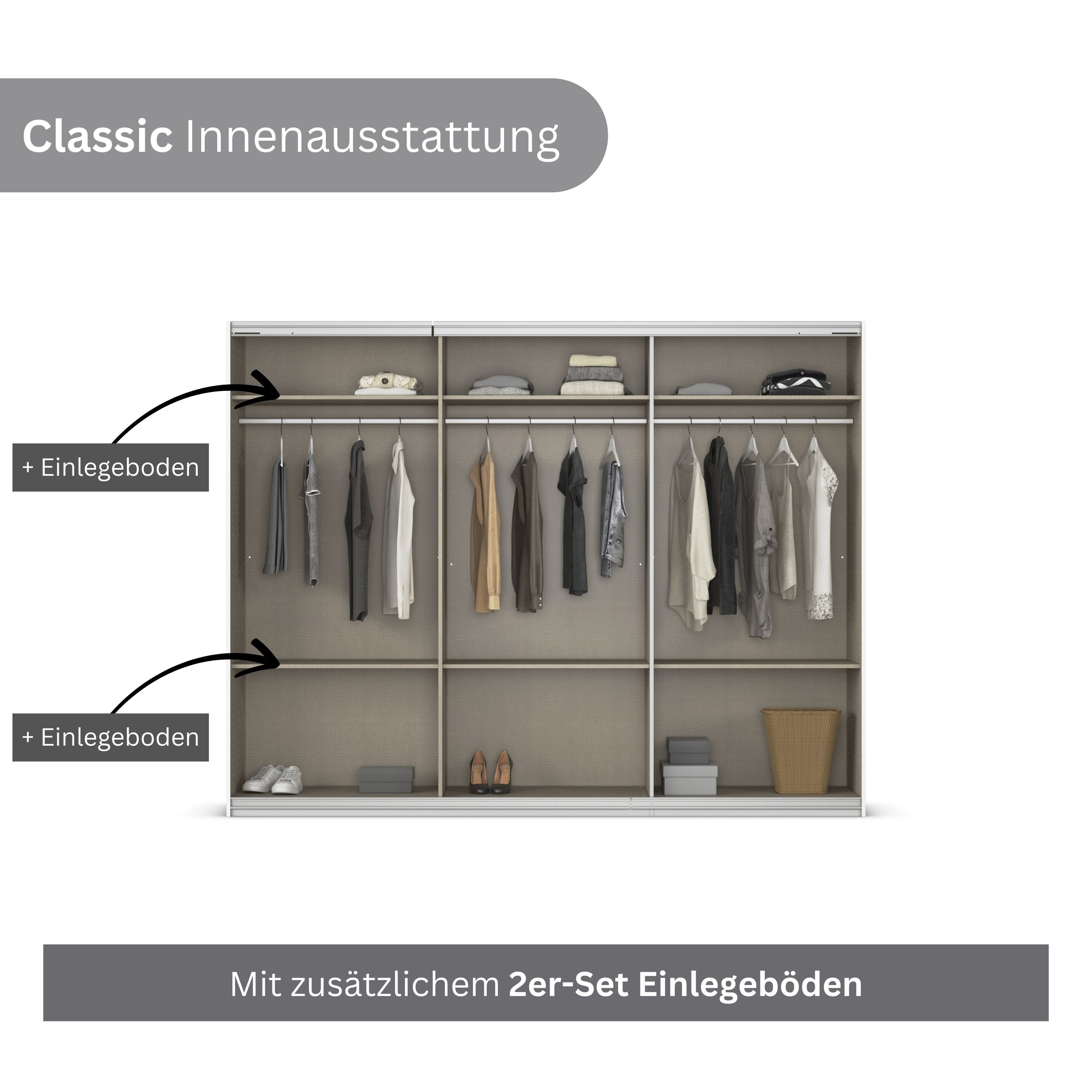 Schuifdeurkast Ferris, kast breedte 2,71m Kast met spiegel in 3 uitvoeringen BASIC/CLASSIC/PREMIUM