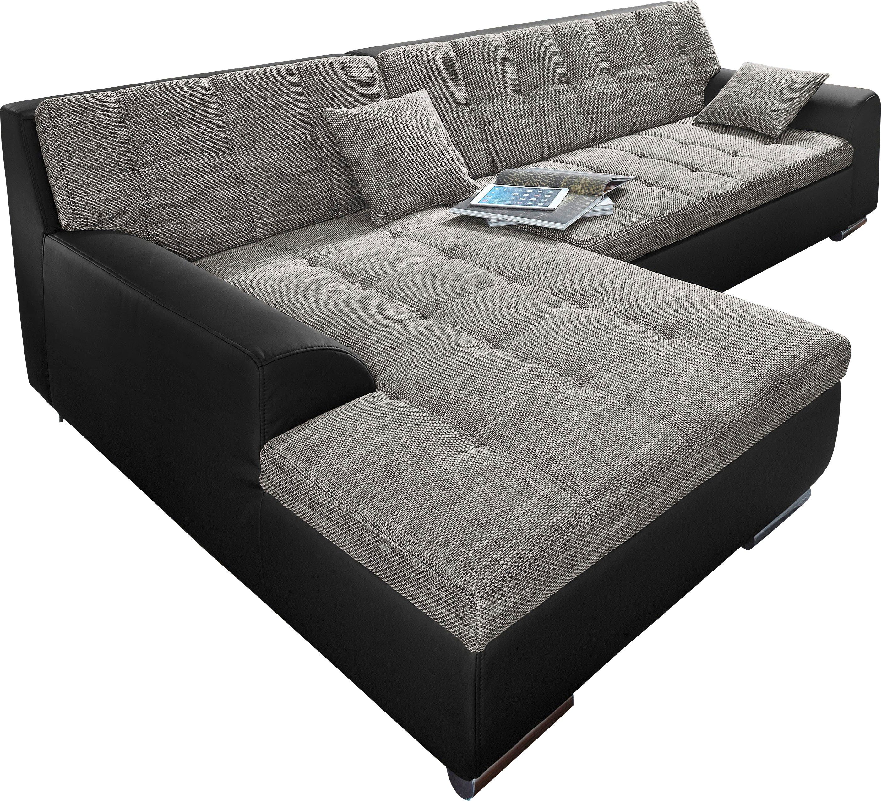DOMO collection Hoekbank Treviso veel bekledingen, ook in cord, L-vorm, B/D/H: 267/80/83 cm optioneel met slaapbank functie, incl. sierkussens, hoogwaardig doorgestikt patroon