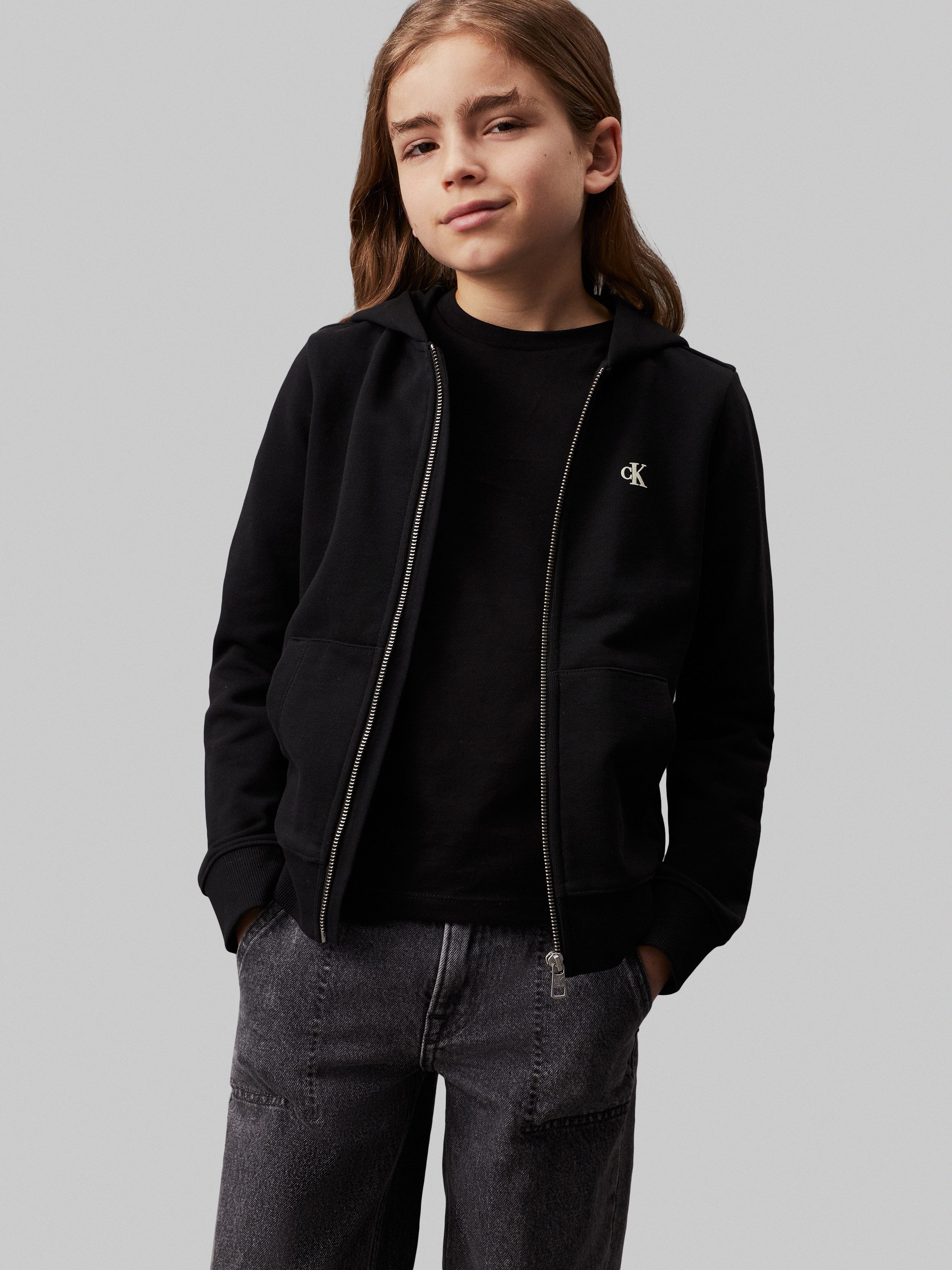 Calvin Klein Sweatvest MINI HERO FLOCK ZIP-THROUGH voor kinderen tot 16 jaar en merklabel